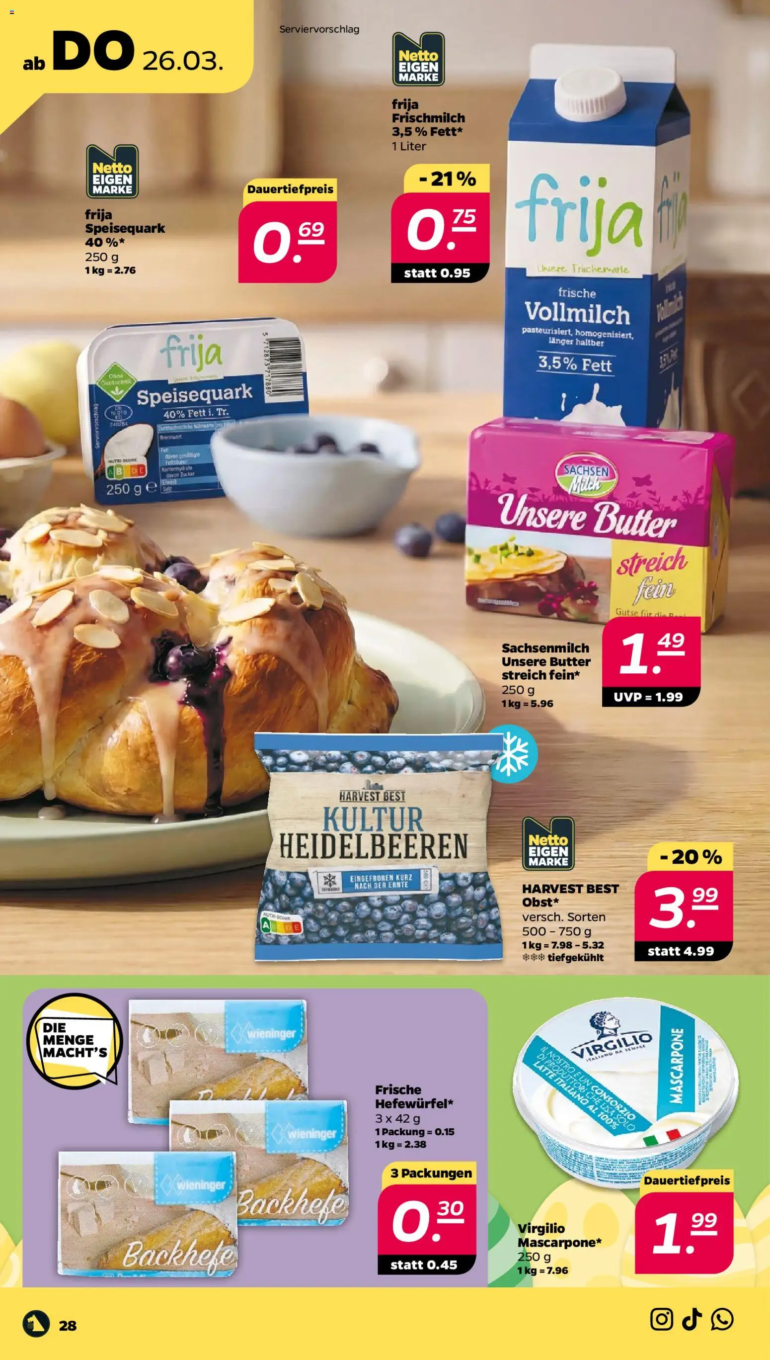 Netto Prospekt 	 – gültig ab 23.03.2026 | Seite: 34 | Produkte: Mascarpone, Heidelbeeren, Zucker, Speisequark