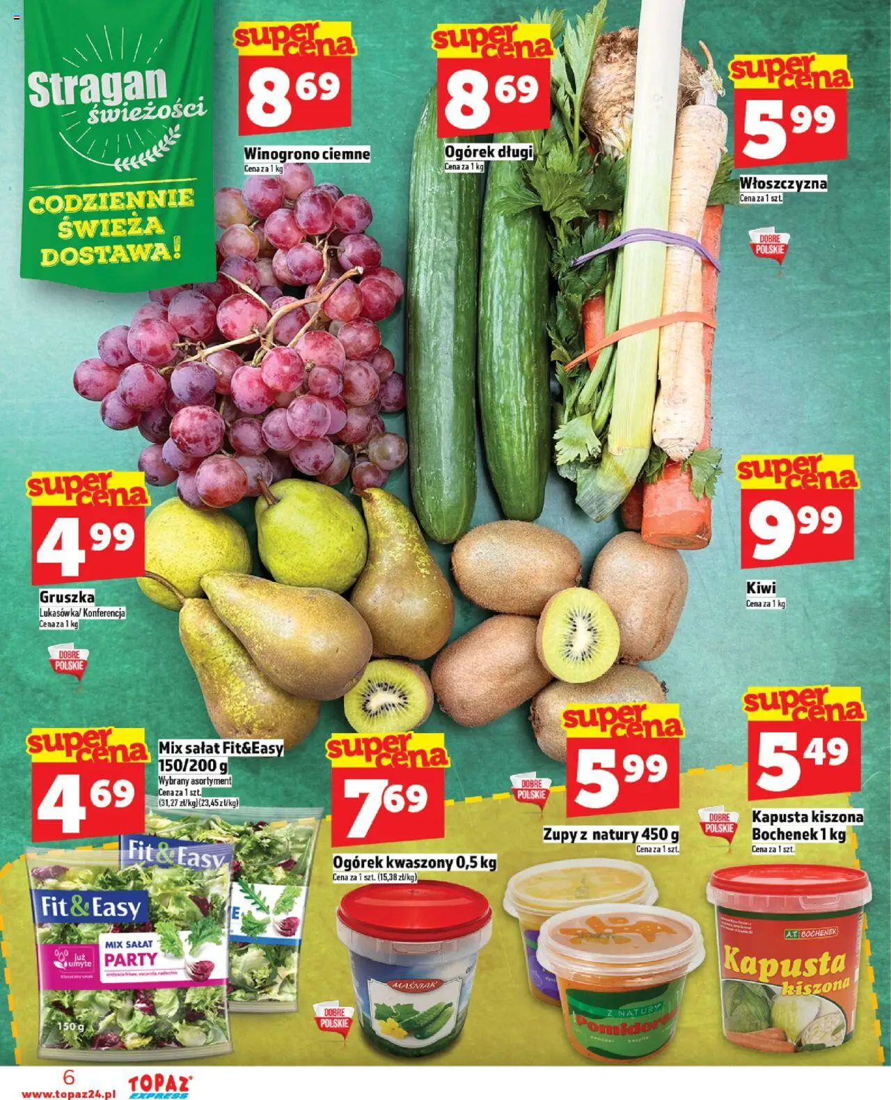 Topaz Gazetka - Express od 23.10.2025 | Strona: 6 | Produkty: Kapusta, Kapusta kiszona, Mix sałat, Kiwi
