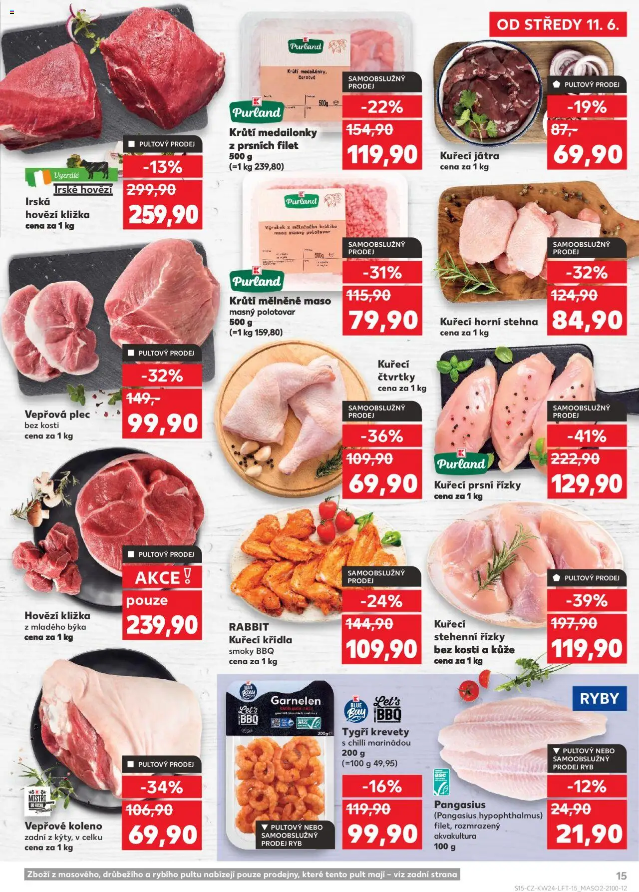 Kaufland leták - Chomutov od 11.06.2025 | Strana: 15 | Produkty: Irské hovězí, Kuřecí Křídla, Stehenní řízky, Kuřecí Játra