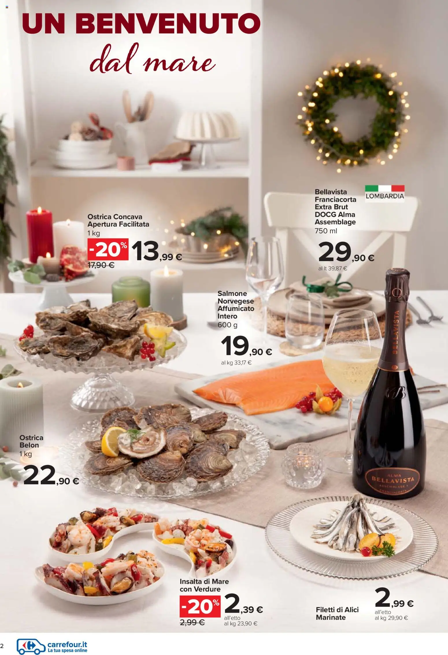 Volantino Carrefour del 27.11.2025 | Pagina: 2 | Prodotti: Salmone, Verdure, Alici