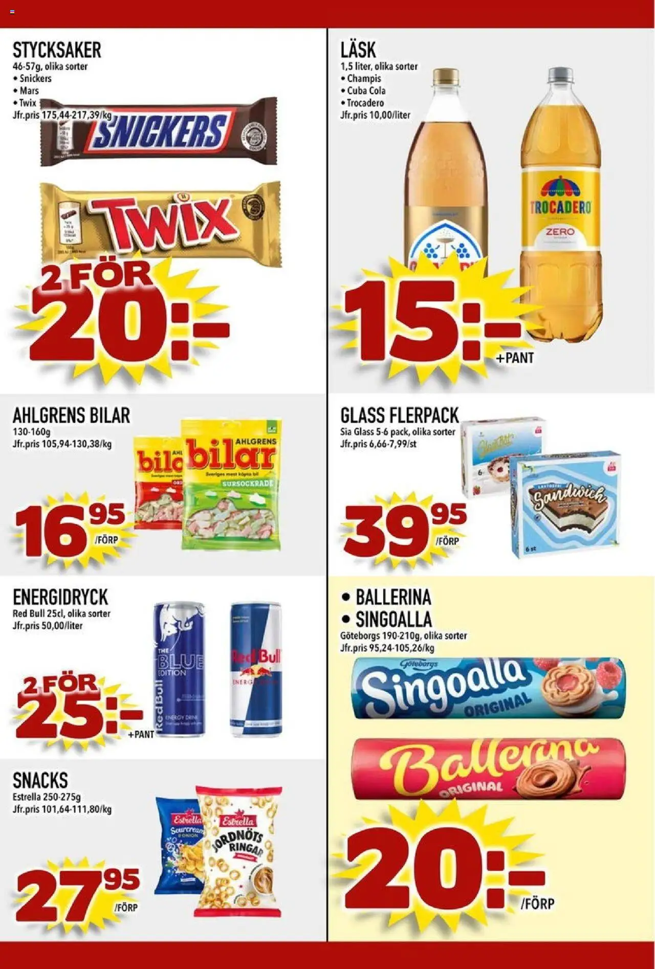 Din Mat reklamblad aktuell från 15.09.2025 | Sida: 7 | Produkter: Red bull, Singoalla, Energidryck, Glass