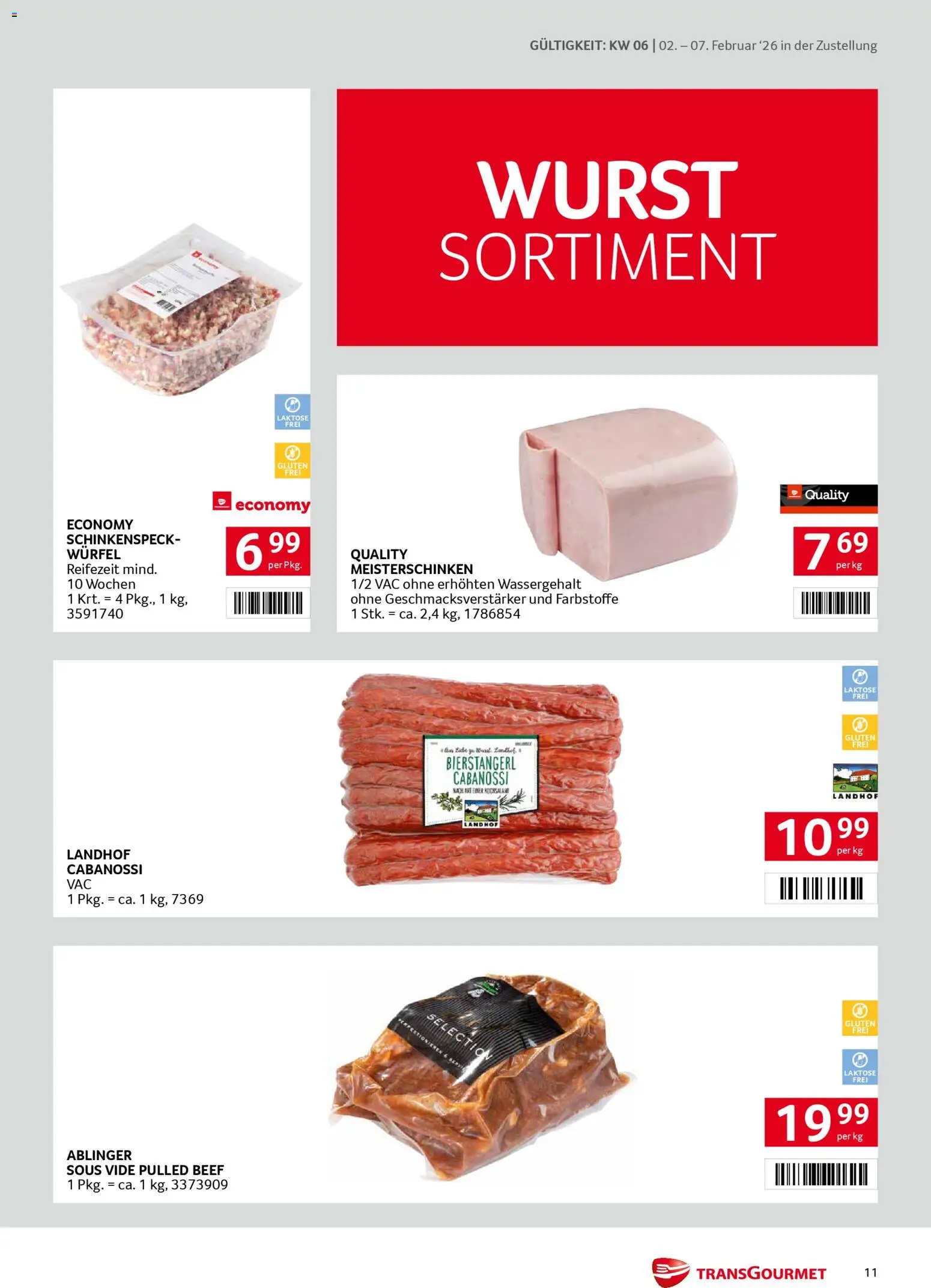 Transgourmet Zustellaktion gültig ab 02.02.2026 | Seite: 11 | Produkte: Wurst