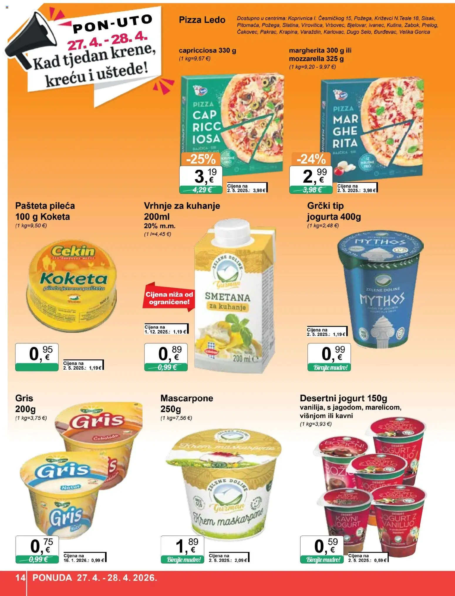 KTC katalog | vrijedi od 22.04.2026 | Stranica: 14 | Proizvodi: Mozzarella, Pizza, Ledo, Pašteta