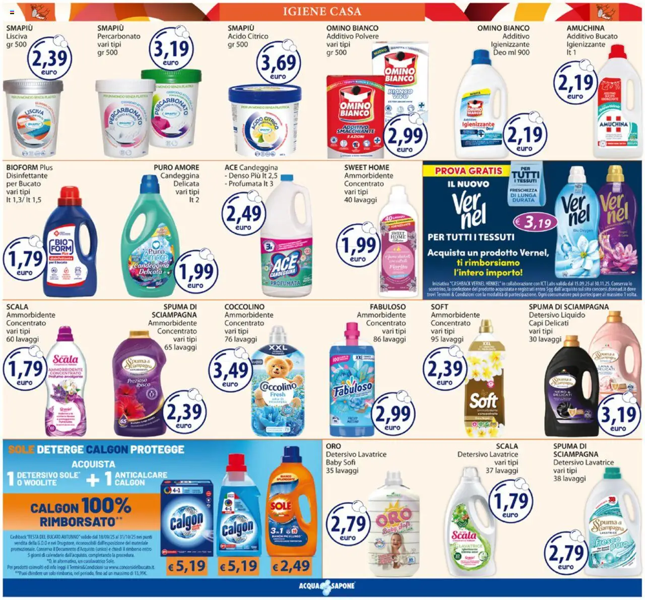 Volantino Acqua e Sapone del 06.10.2025 | Pagina: 19 | Prodotti: Ammorbidente, Candeggina, Anticalcare, Lavatrice
