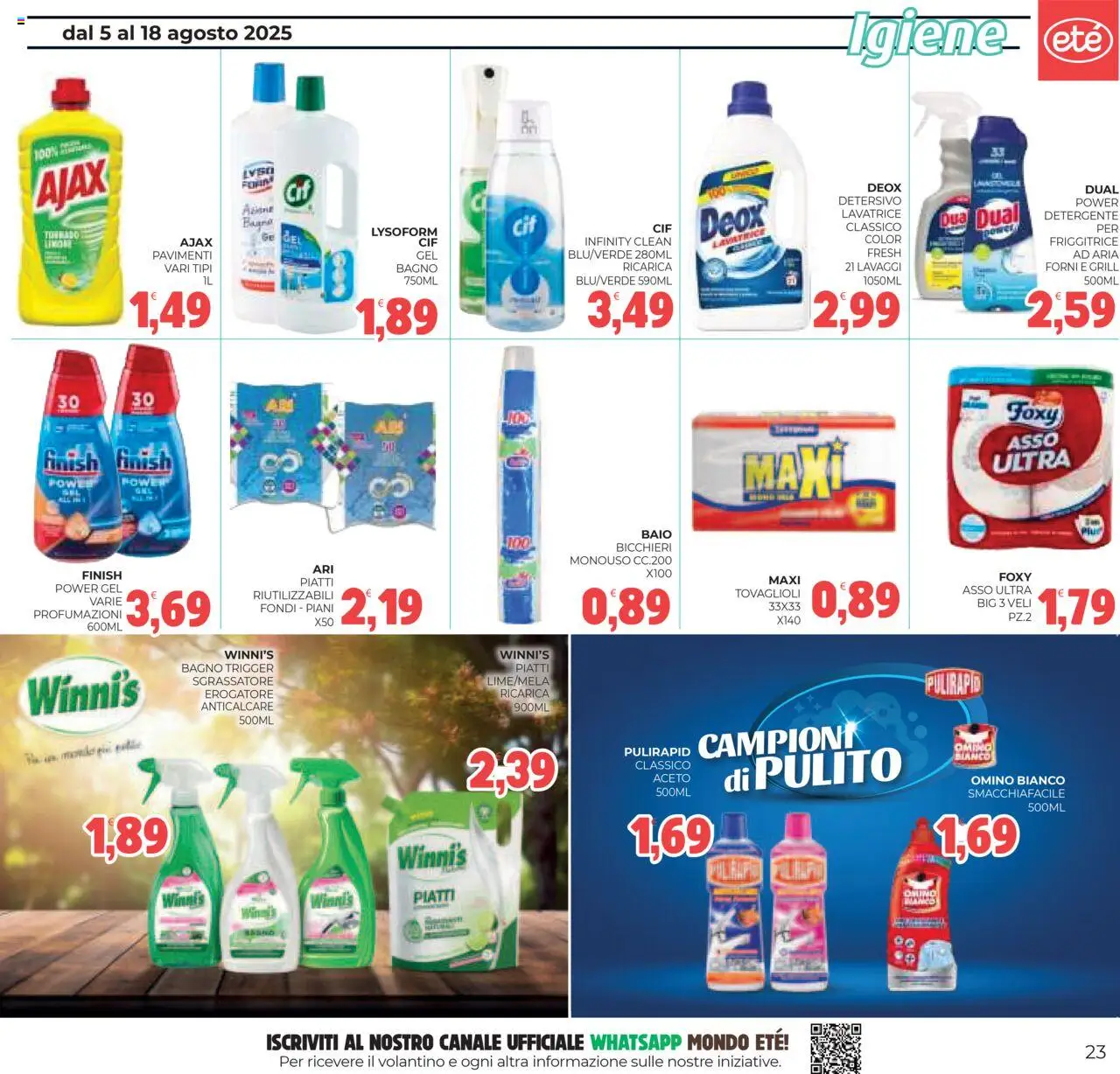 Volantino Eté del 05.08.2025 | Pagina: 23 | Prodotti: Detergente, Anticalcare, Lavatrice, Friggitrice
