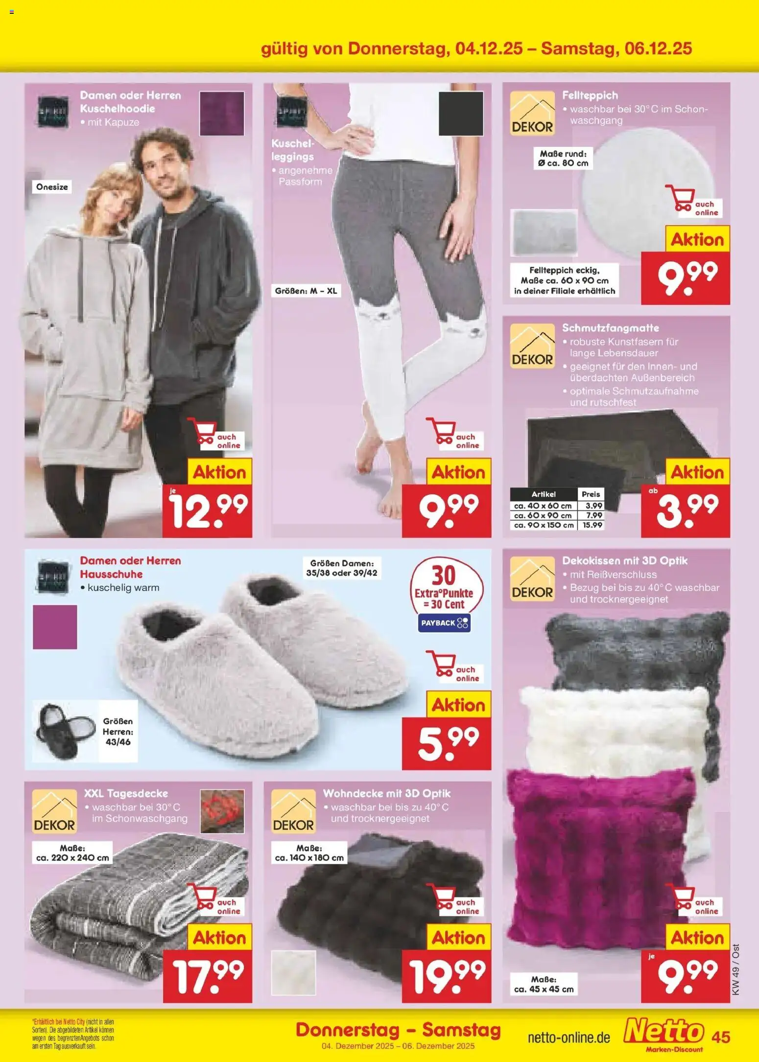 Netto Marken-Discount prospekt Spremberg	 – gültig ab 01.12.2025 | Seite: 48 | Produkte: Tagesdecke, Schmutzfangmatte, Leggings, Hausschuhe