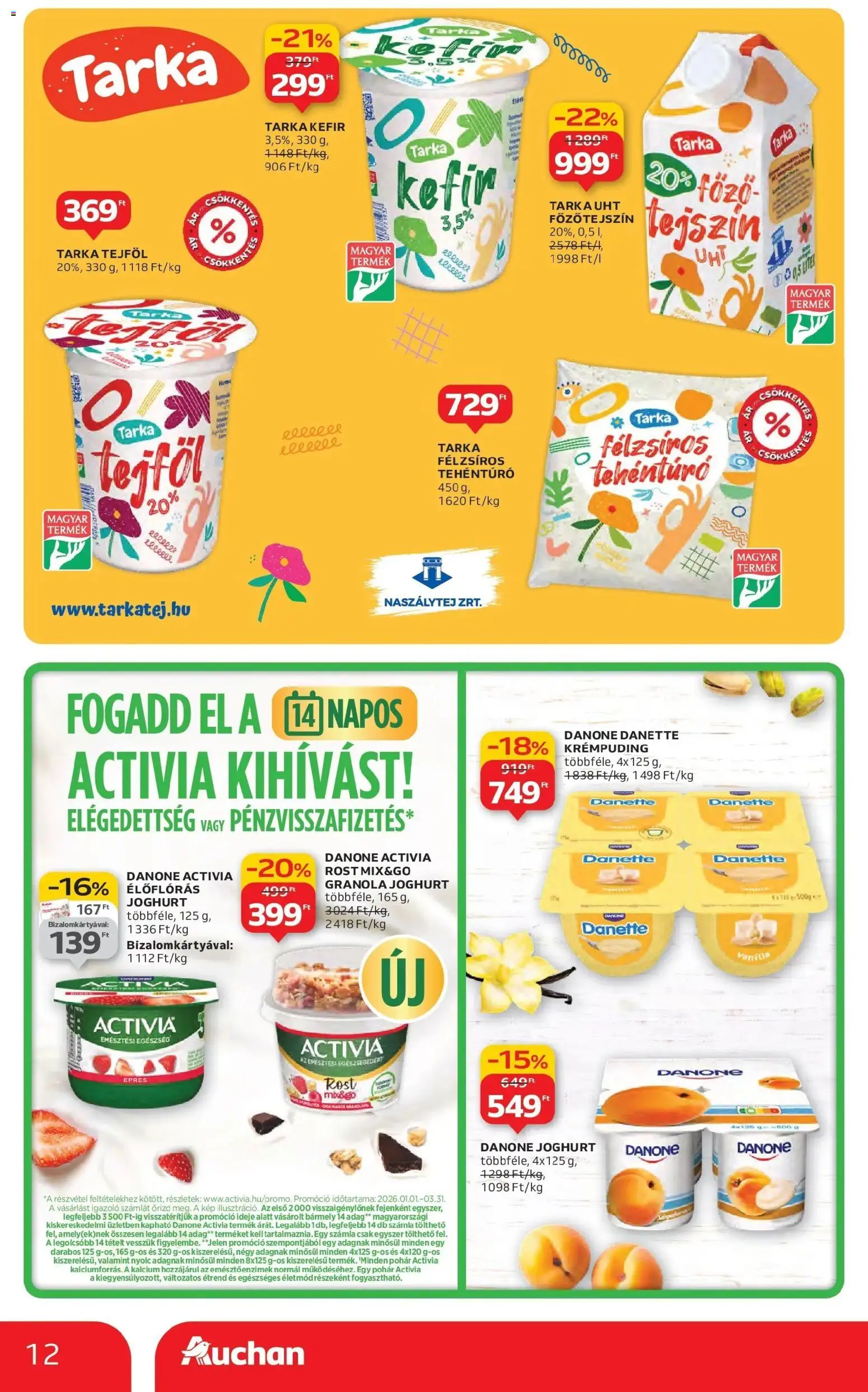 Auchan akciós ujság - amely érvényes a következő dátumtól: 29.01.2026 | Oldal: 12 | Termékek: Kefir, Főzőtejszín, Granola, Tejföl