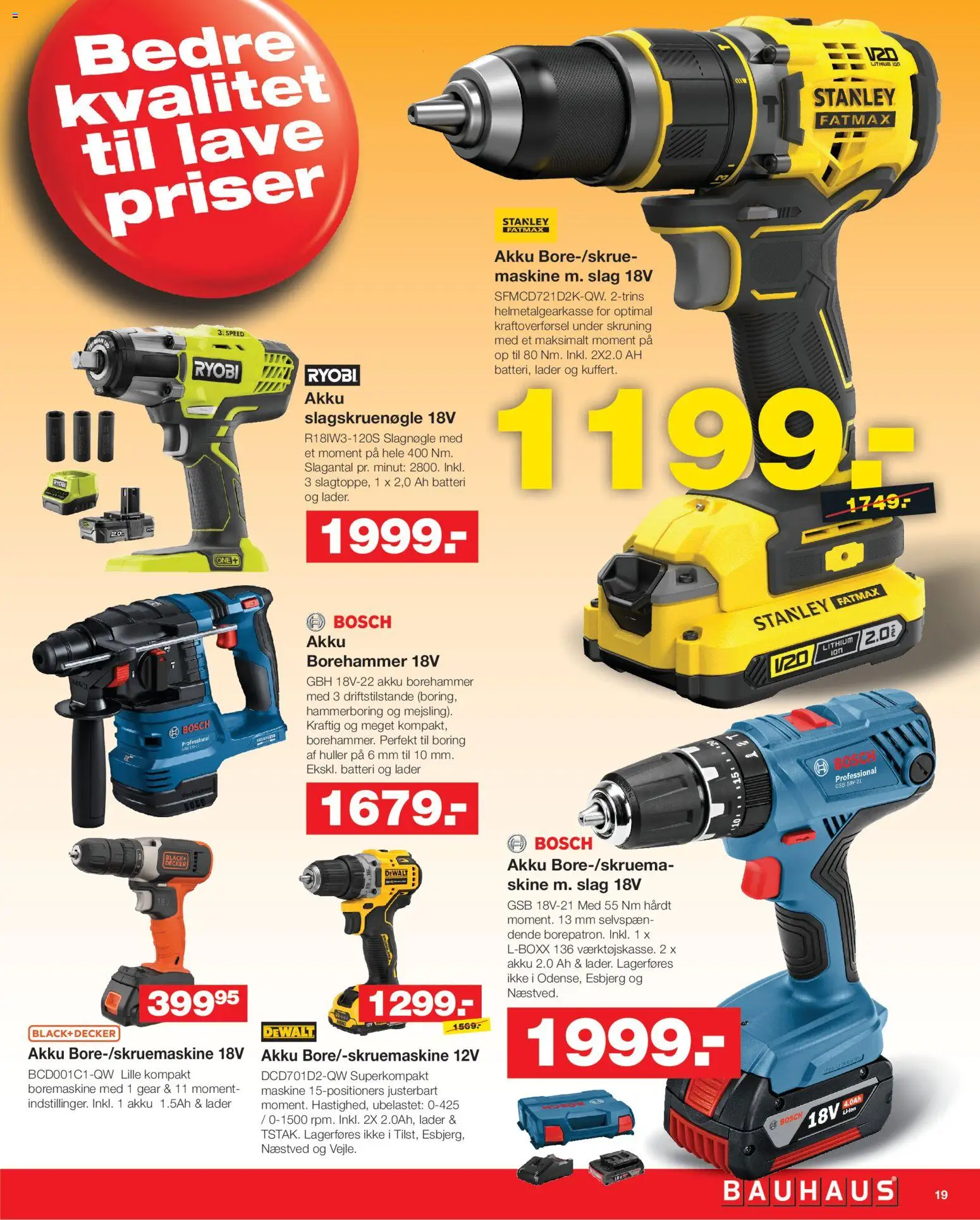 Bauhaus tilbudsavis – gyldig fra 31.10.2025 | Side: 19 | Produkter: Boremaskine, Batteri