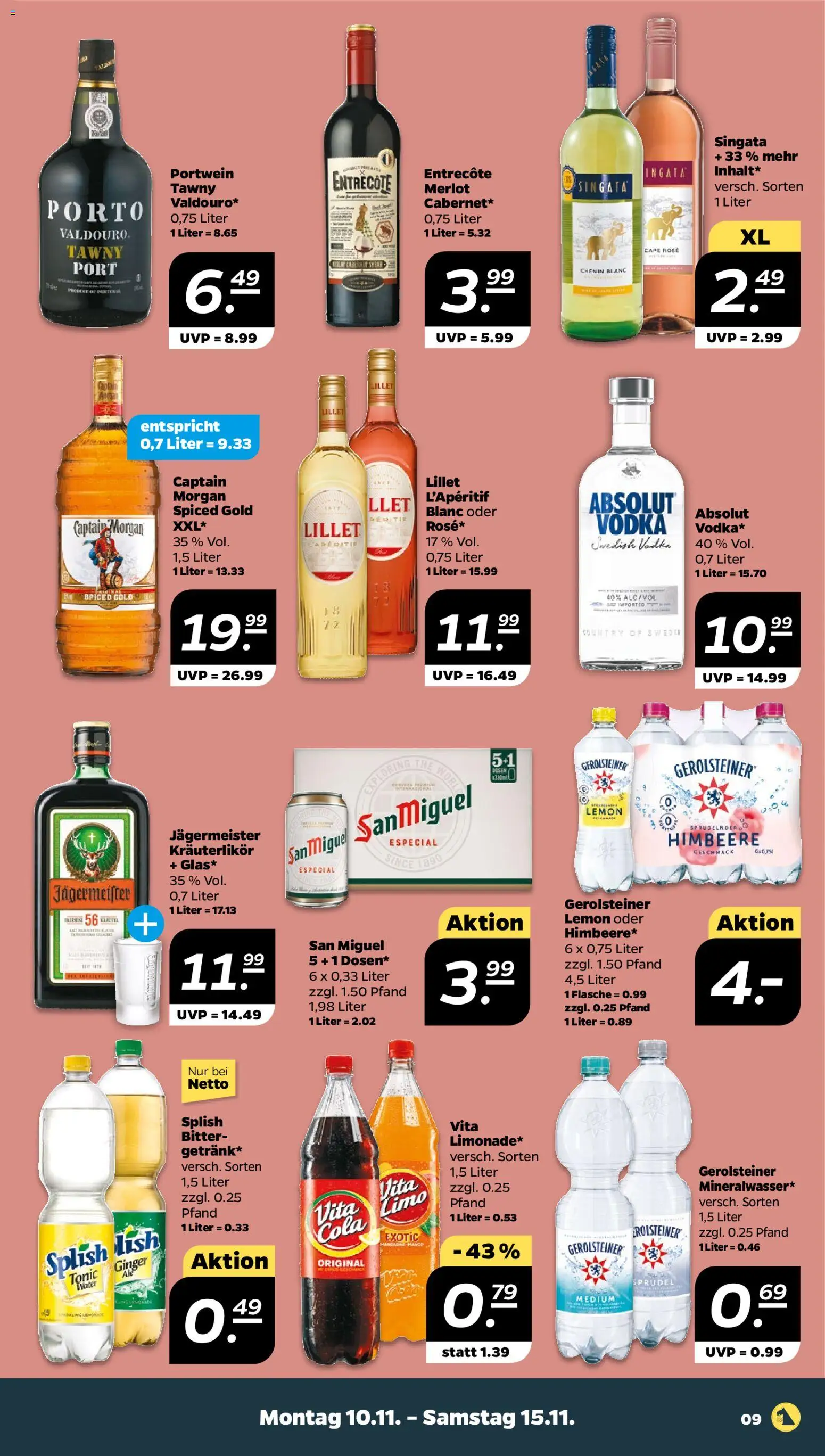 Netto Prospekt 	 – gültig ab 10.11.2025 | Seite: 9 | Produkte: Merlot, Lillet, Himbeere, Gerolsteiner