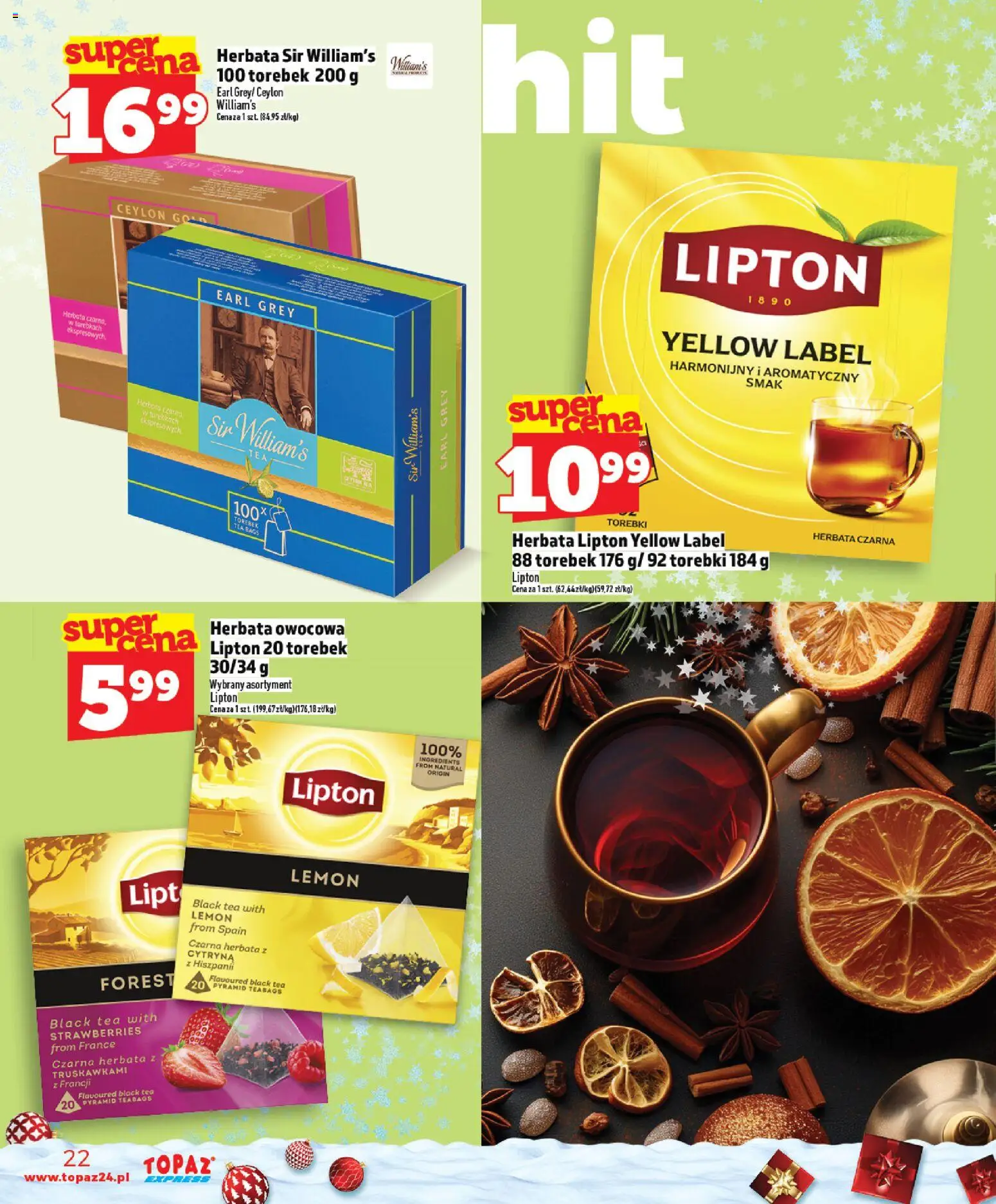 Topaz Gazetka - Express od 11.12.2025 | Strona: 22 | Produkty: Cytryna, Herbata lipton, Herbata, Torebki