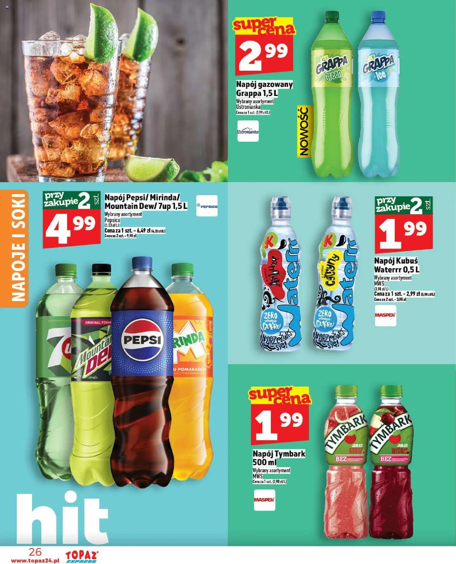 Topaz Gazetka - Express od 06.11.2025 | Strona: 26 | Produkty: Napoje, Pepsi, Soki, Grappa