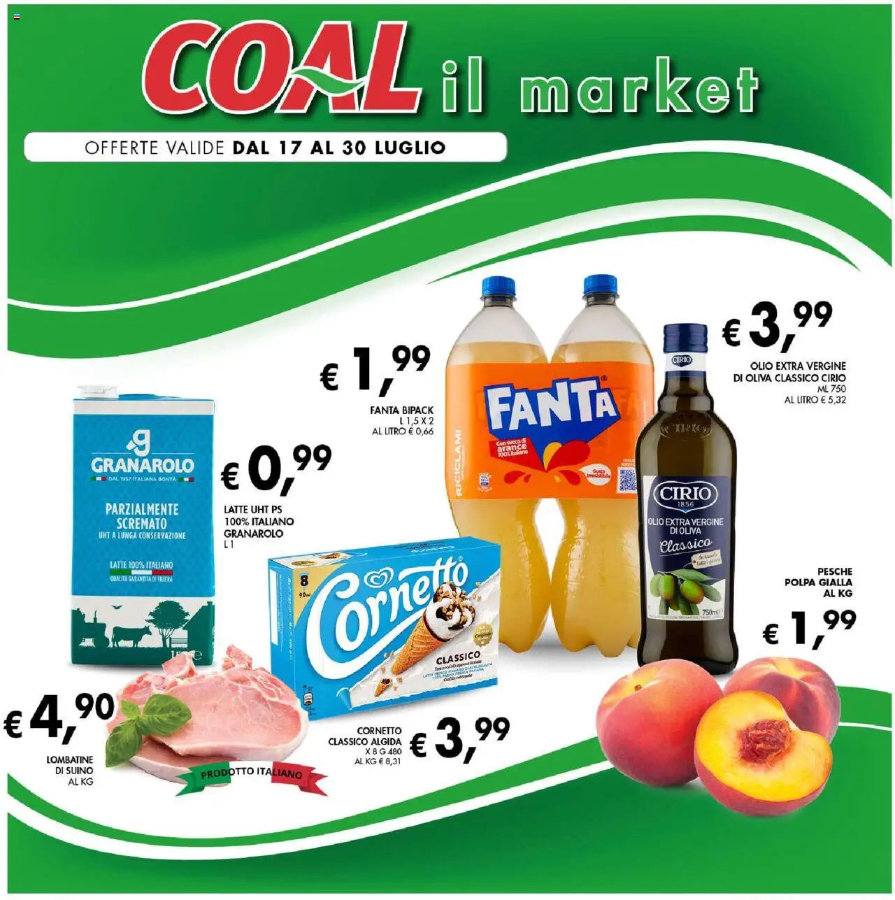 Volantino Coal del 17.07.2025 | Pagina: 1 | Prodotti: Cornetto, Olio, Fanta, Olio extra vergine