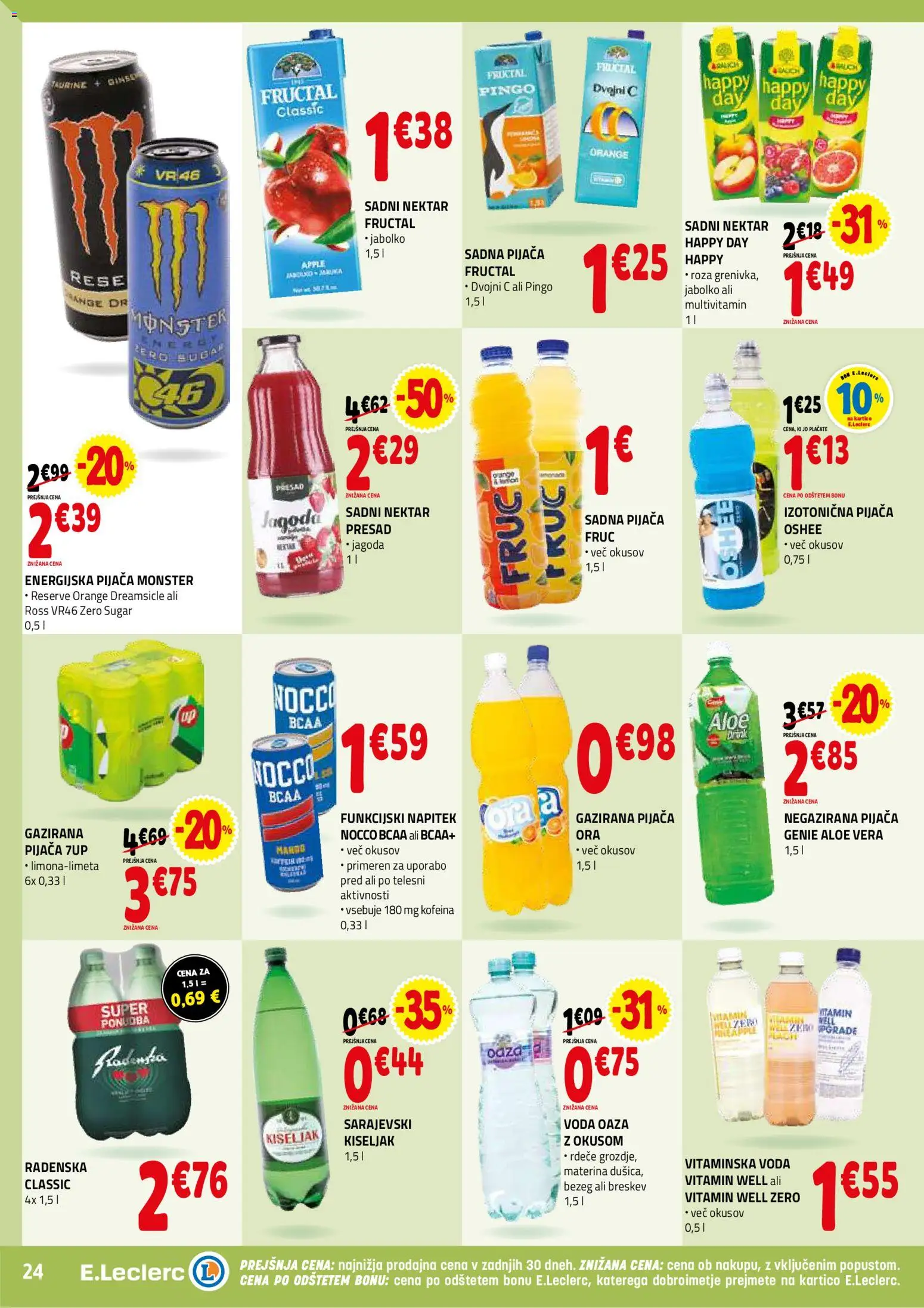 Novi E.leclerc katalog ponudbe – veljaven od 21.01.2026 | Stran: 24 | Izdelki: Voda, Breskev