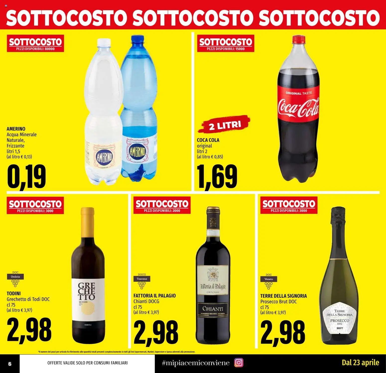 Volantino EMI del 23.04.2026 | Pagina: 6 | Prodotti: Prosecco, Acqua, Acqua minerale, Coca Cola