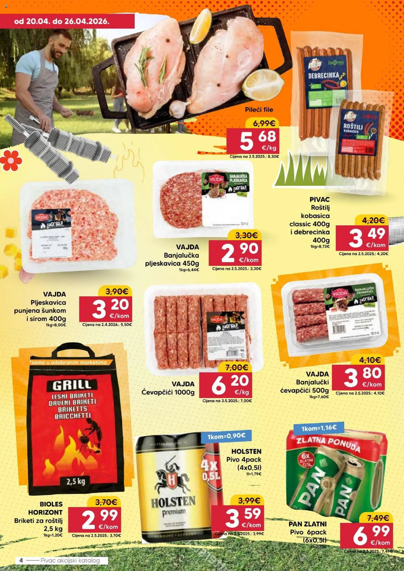 Pivac katalog | vrijedi od 20.04.2026 | Stranica: 4 | Proizvodi: Roštilj, Kobasica, Ćevapčići, Briketi