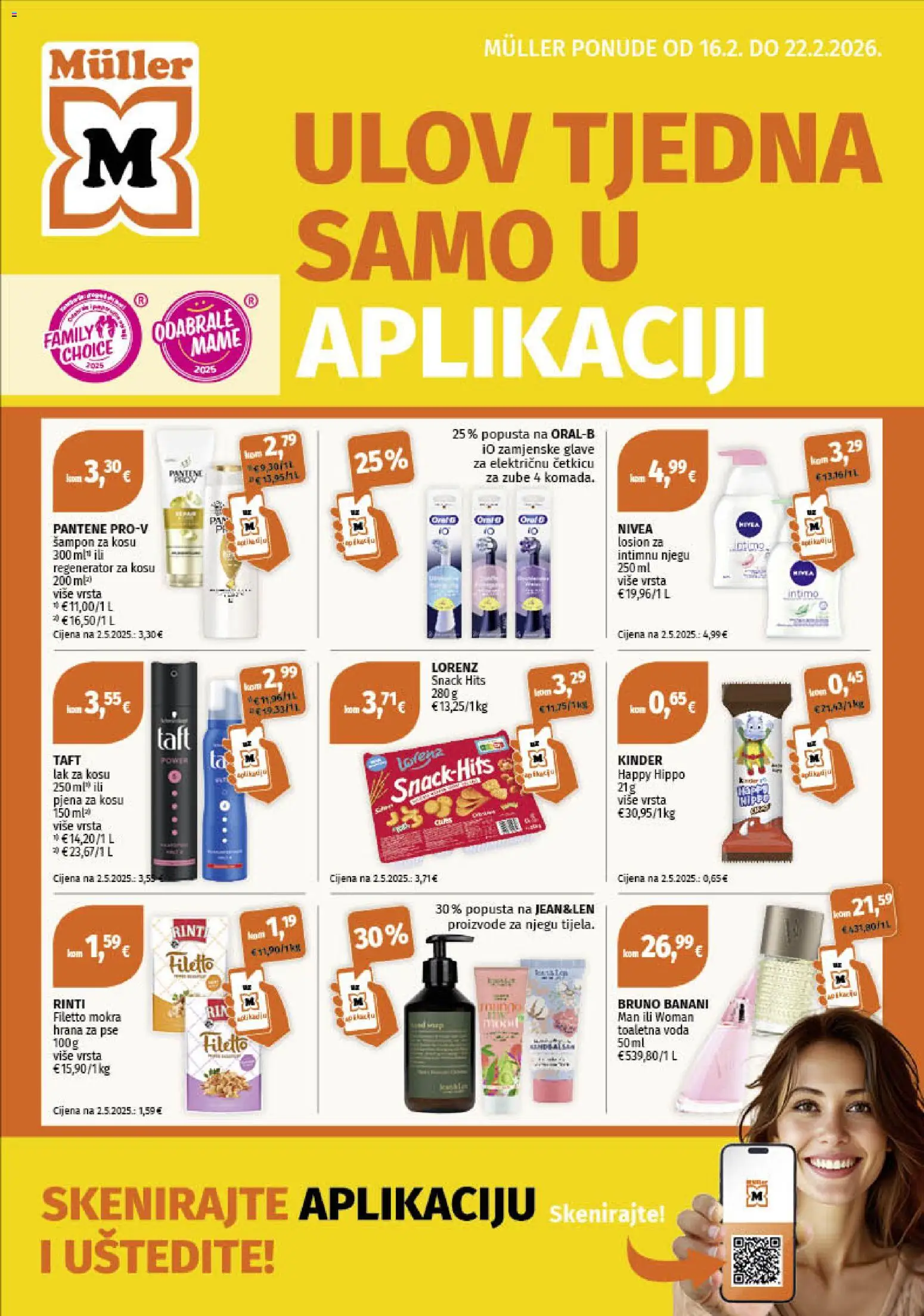 Müller katalog | vrijedi od 16.02.2026 | Stranica: 1 | Proizvodi: Šampon, Lak za kosu, Hrana za pse, Voda