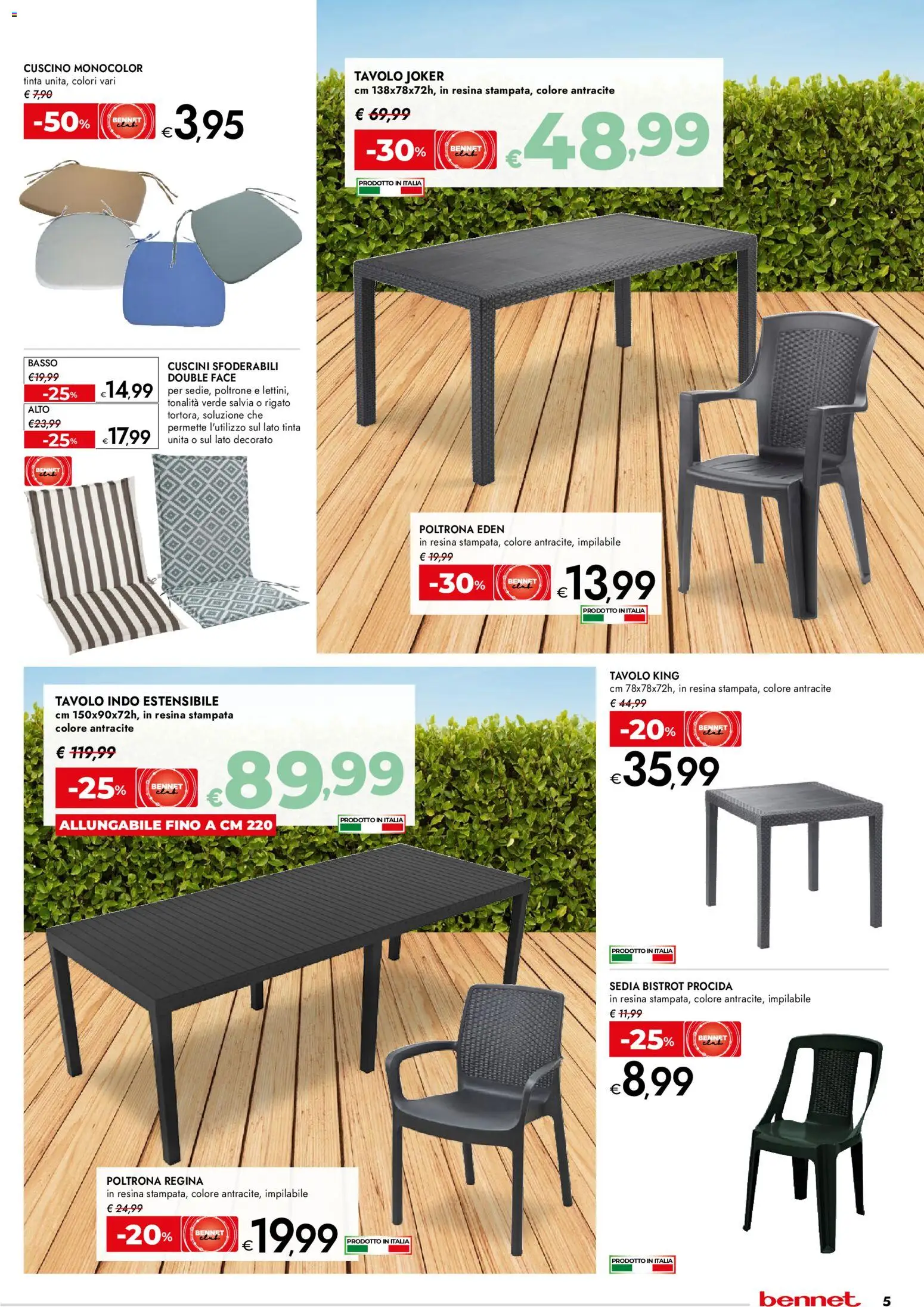 Volantino bennet del 07.04.2026 | Pagina: 5 | Prodotti: Cuscino, Poltrona, Tavolo, Sedia