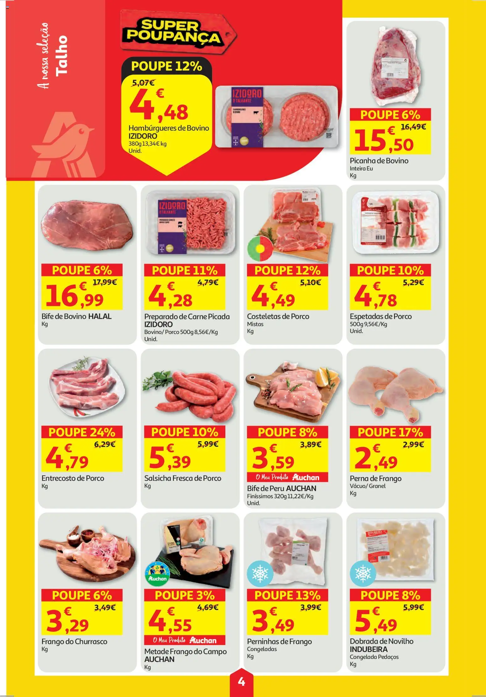 Auchan folheto │ válido de 06.11.2025 | Página: 4 | Produtos: Frango, Peru, Carne picada, Salsicha