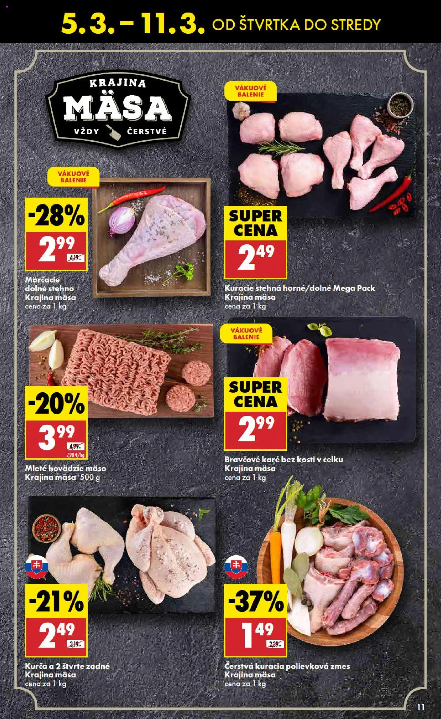 Nové Biedronka akcie – leták je platný od 05.03.2026 | Strana: 11 | Produkty: Hovädzie mäso, Kuracie stehná, Kurča, Bravčové karé