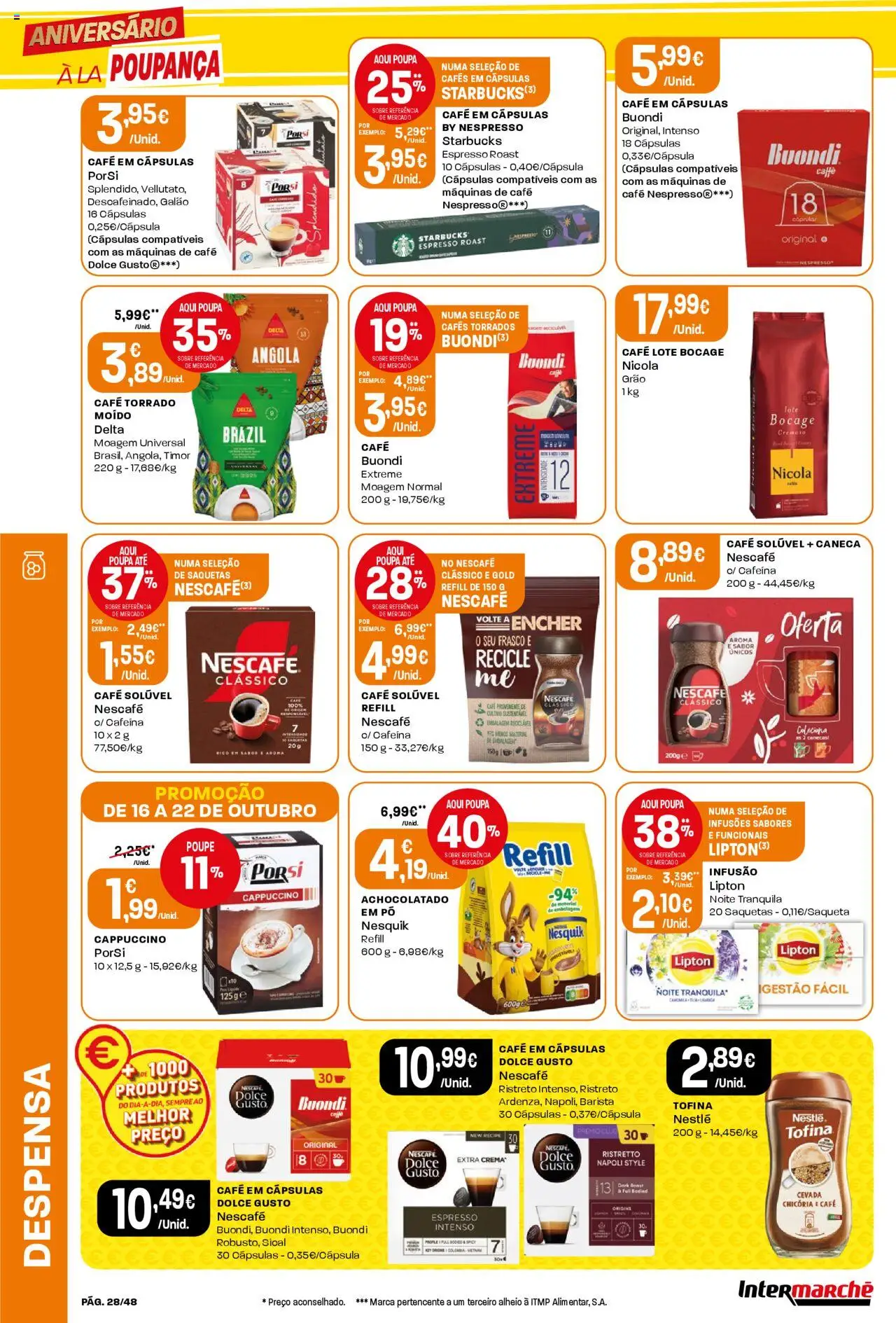 Intermarché folheto │ válido de 16.10.2025 | Página: 28 | Produtos: Drone, Cápsulas café, Caneca, Café