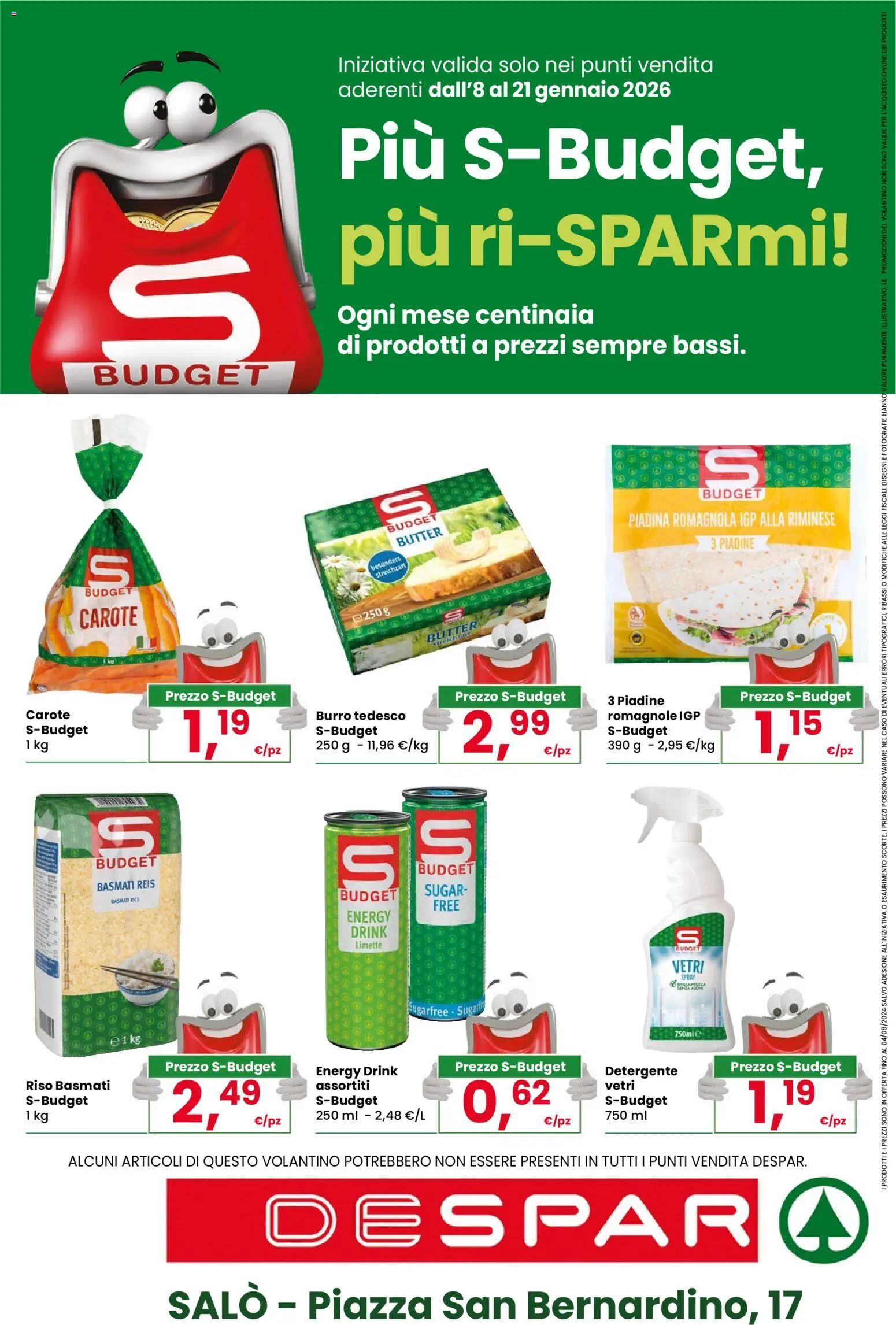 Volantino Despar del 08.01.2026 | Pagina: 20 | Prodotti: Riso Basmati, Riso, Burro, Piadina