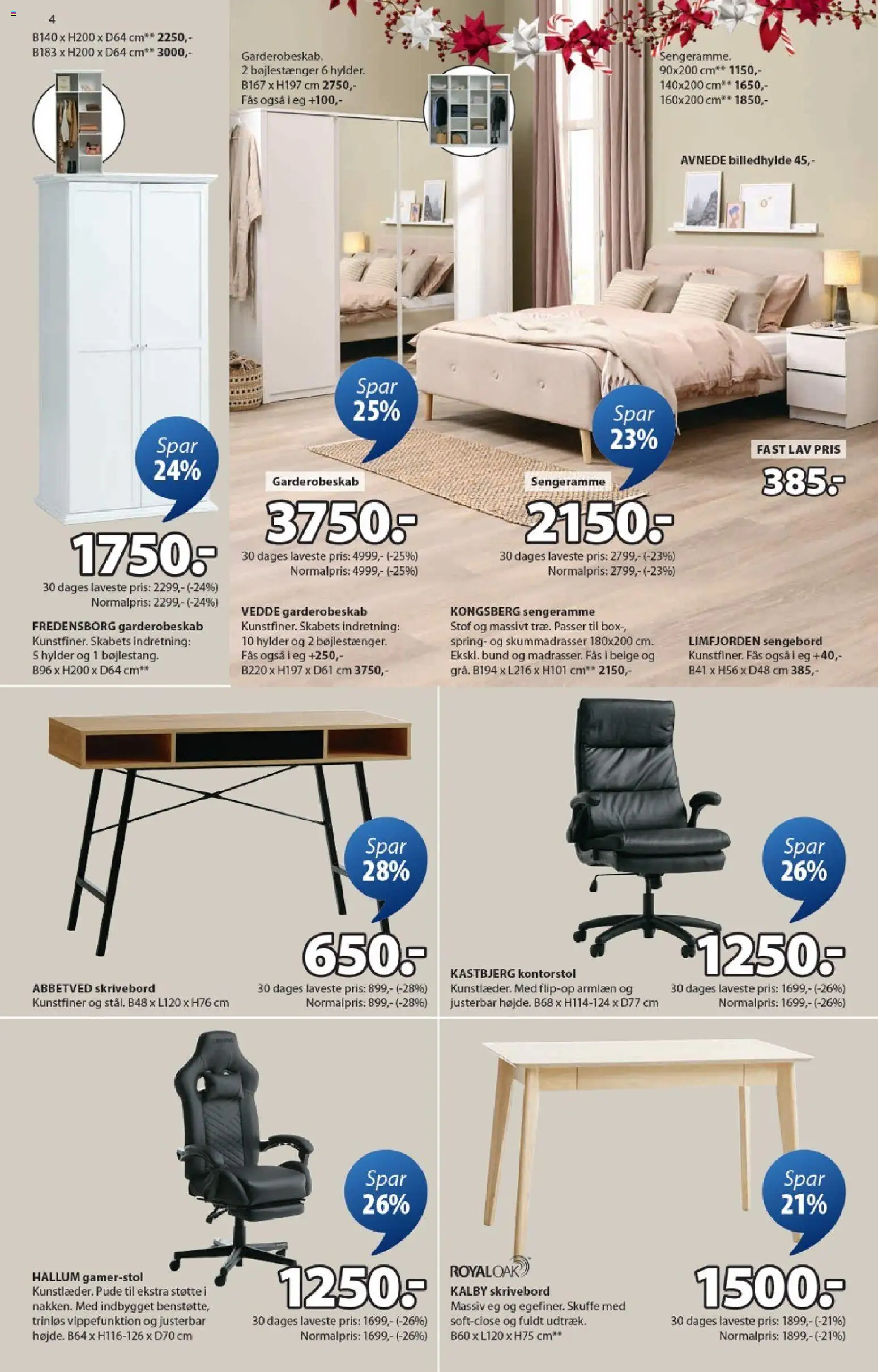 JYSK tilbudsavis – gyldig fra 24.10.2025 | Side: 4 | Produkter: Sengebord, Skrivebord, Kontorstol, Stof