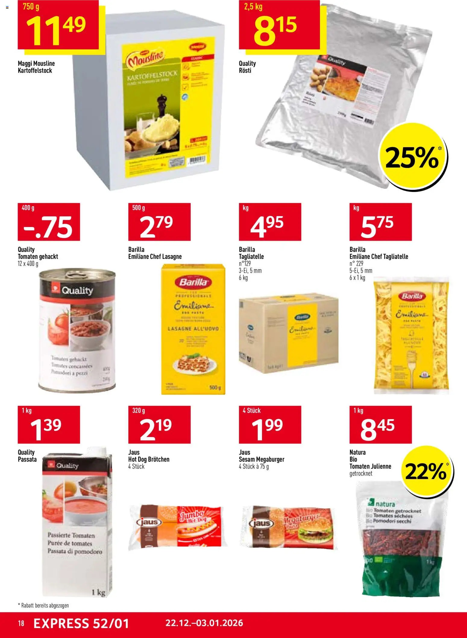 Prodega Aktionen – gültig ab 22.12.2025 | Seite: 18 | Produkte: Barilla, Tomaten