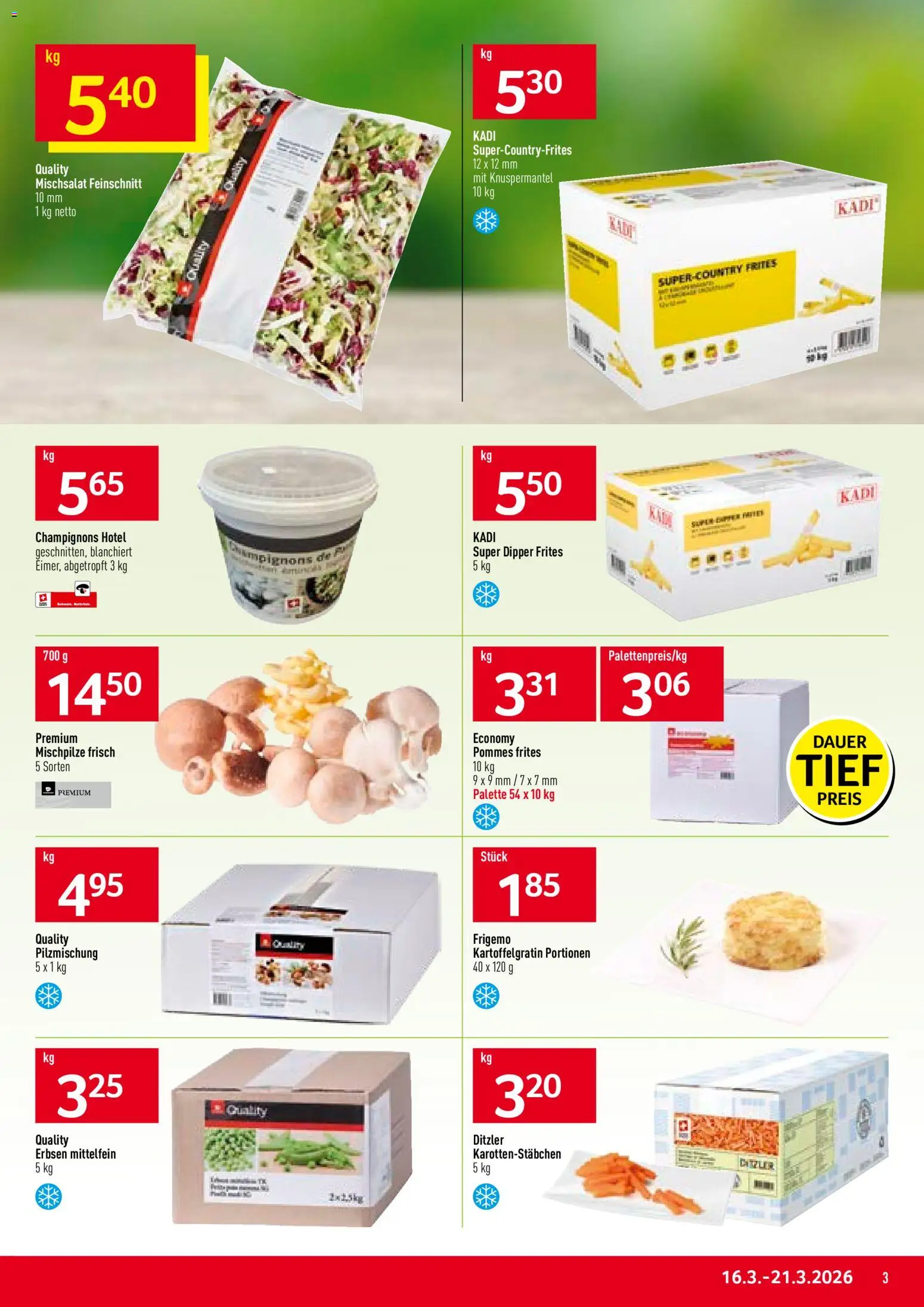 Prodega aktionen – gültig ab 16.03.2026 | Seite: 3 | Produkte: Pommes Frites, Champignons, Erbsen