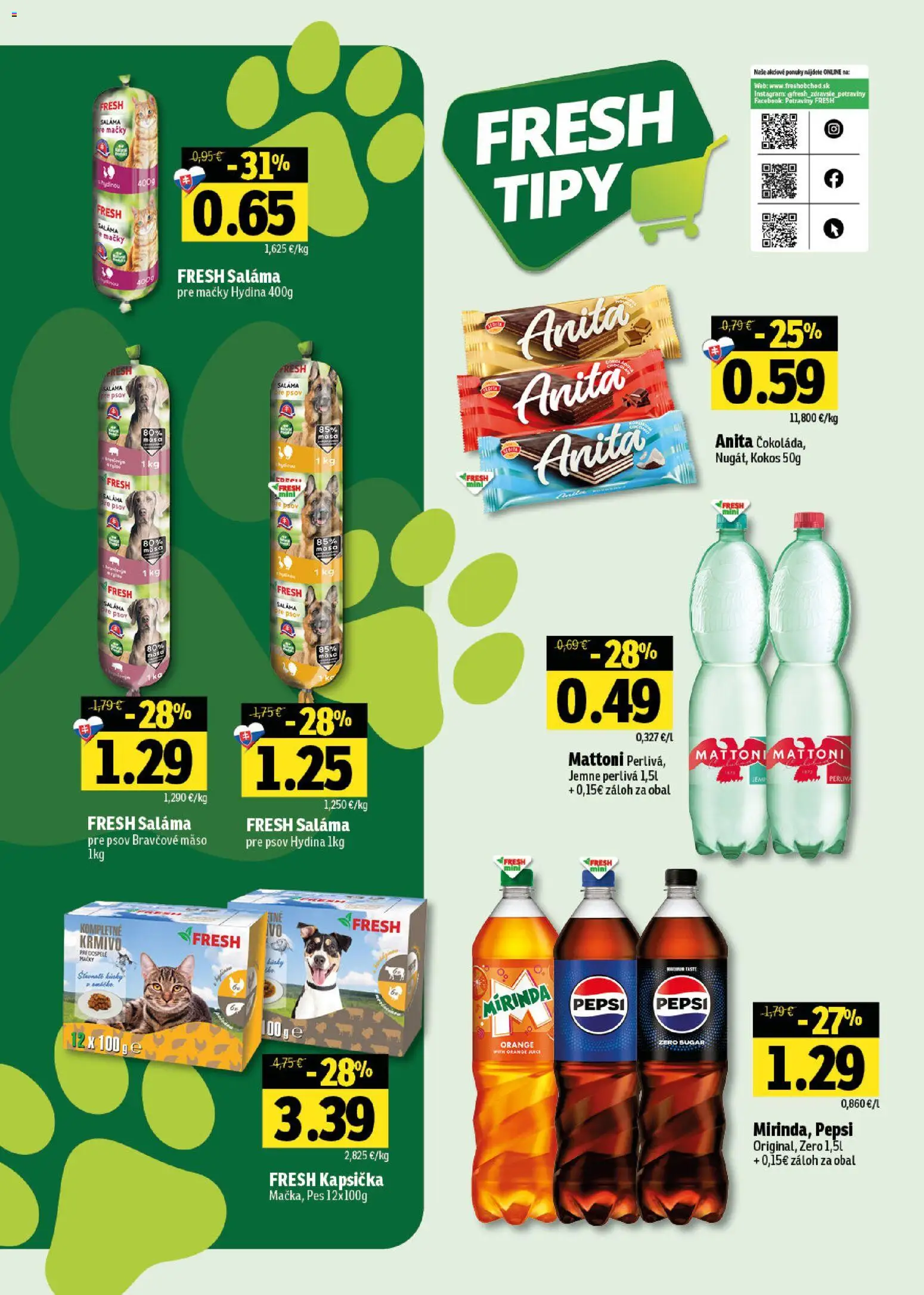 Nové Fresh akcie – leták je platný od 23.10.2025 | Strana: 68 | Produkty: Bravčové mäso, Mattoni, Pepsi, Mirinda
