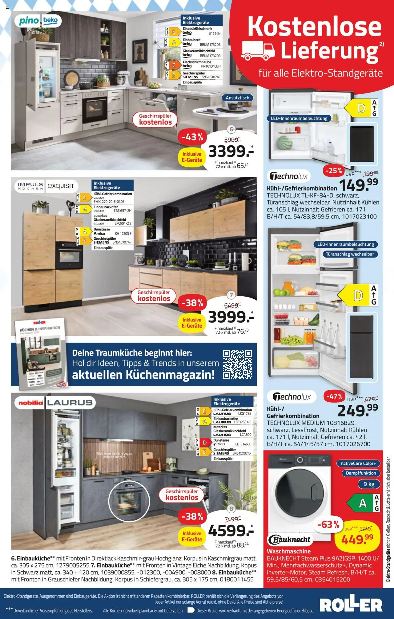 Roller Prospekt 	 – gültig ab 07.09.2025 | Seite: 5 | Produkte: Geschirrspüler, Einbauküche, Kühlgefrierkombination, Kuchen