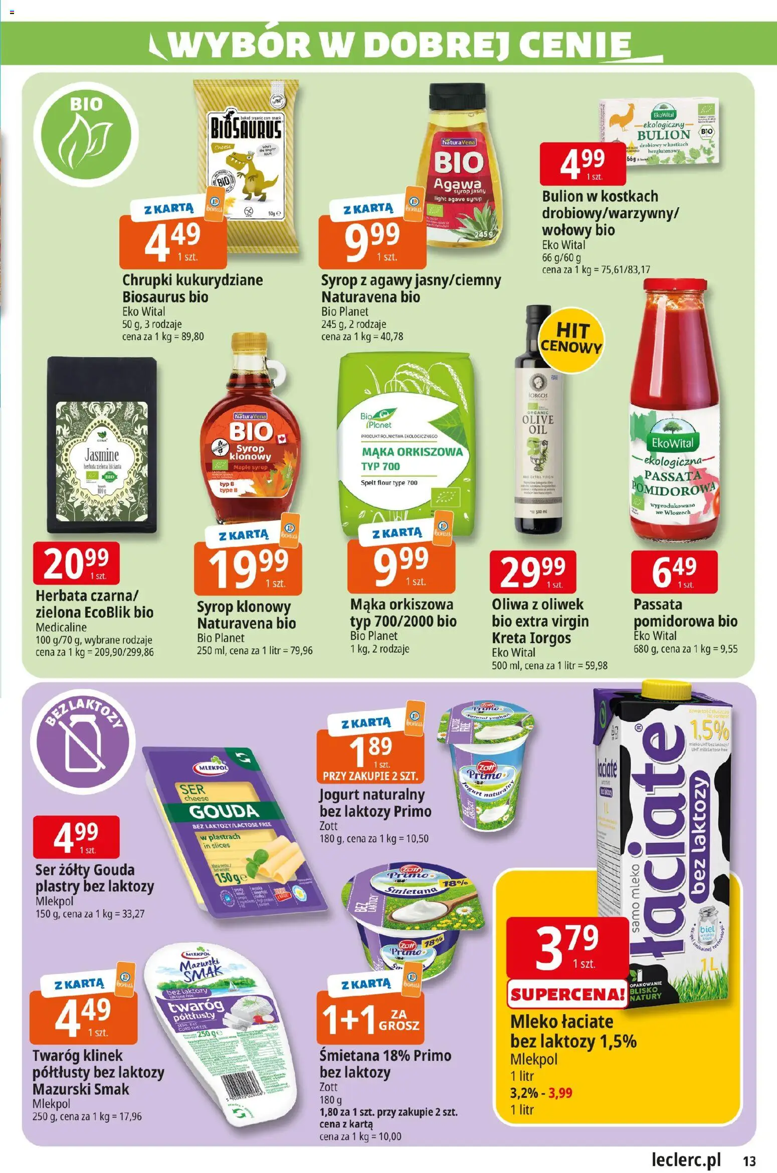 E.Leclerc Gazetka - Radom od 24.02.2026 | Strona: 13 | Produkty: Syrop klonowy, Mleko, Śmietana, Twaróg