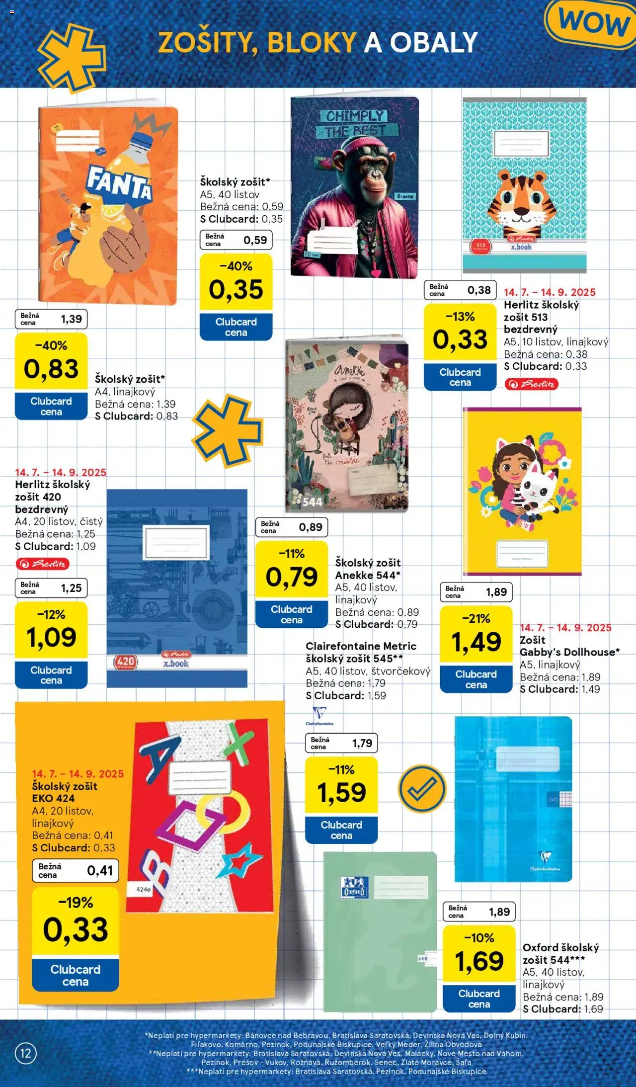 Tesco všetko pre vášho školáka │ platný od 11.08.2025 | Strana: 12 | Produkty: Zošit, Fanta, Notebook