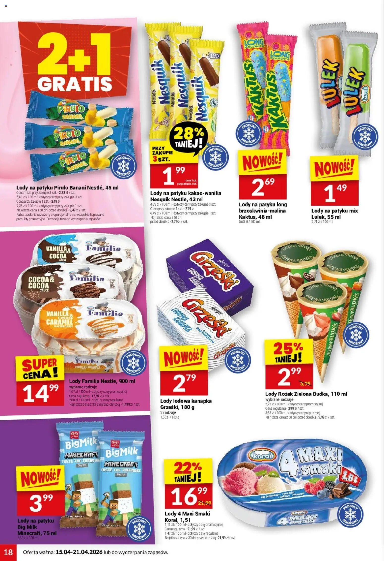 Twój Market gazetka od 15.04.2026 | Strona: 18 | Produkty: Big Milk, Lody na patyku, Banan, Lody