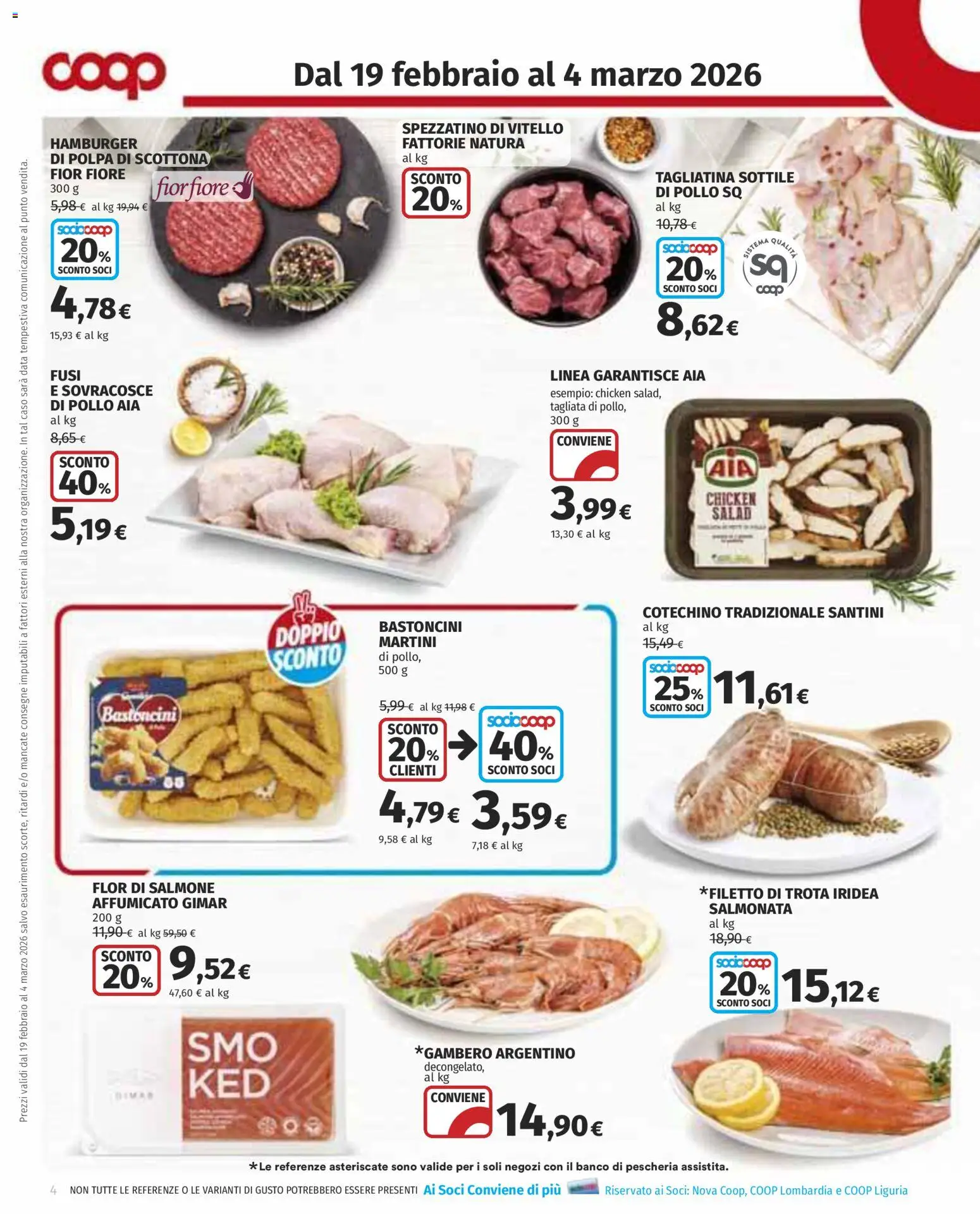 Volantino COOP del 19.02.2026 | Pagina: 4 | Prodotti: Salmone affumicato, Vitello, Hamburger, Cotechino