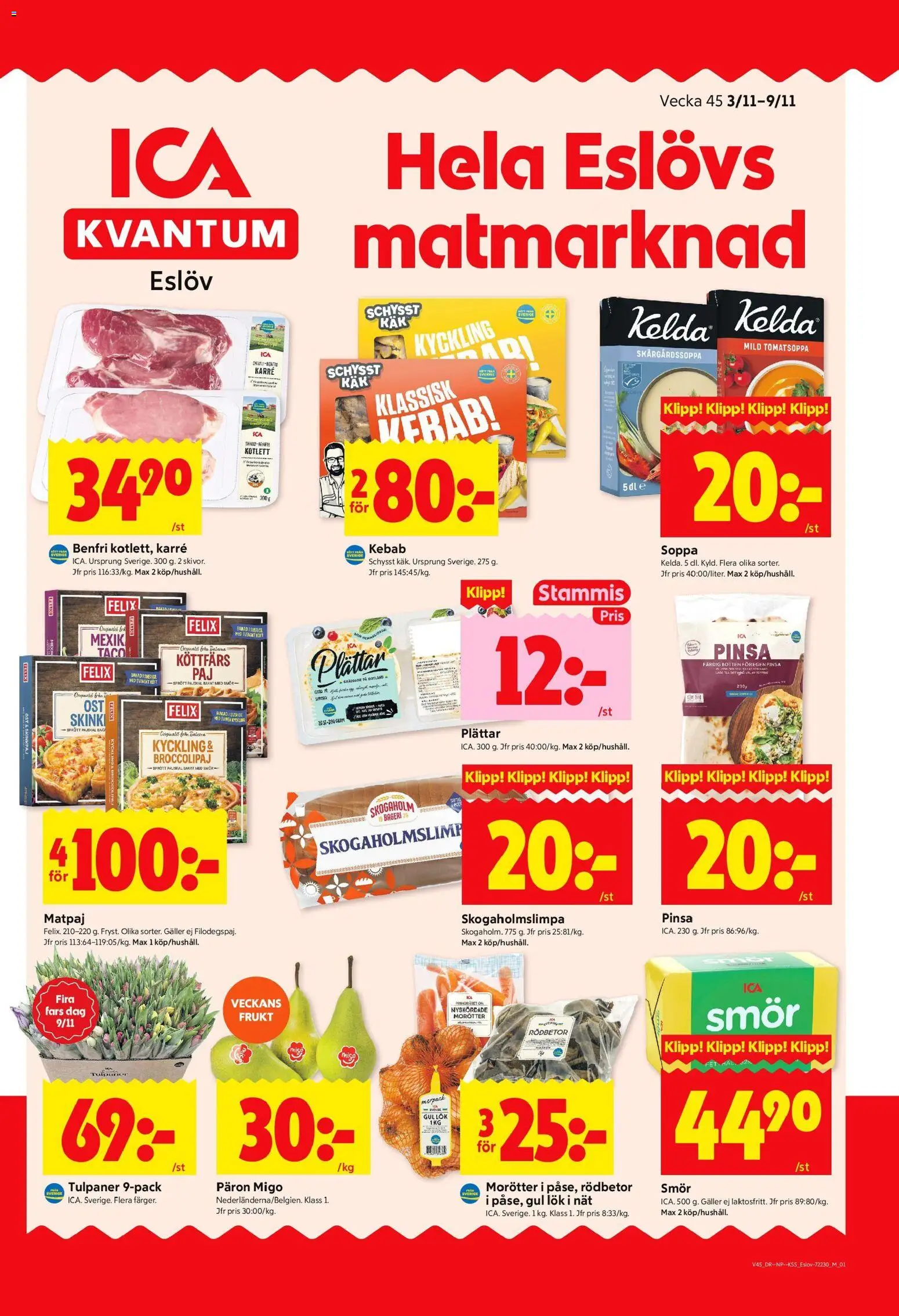 ICA Kvantum reklamblad aktuell från 03.11.2025 | Sida: 1 | Produkter: Galler, Smör, Gul lök, Soppa