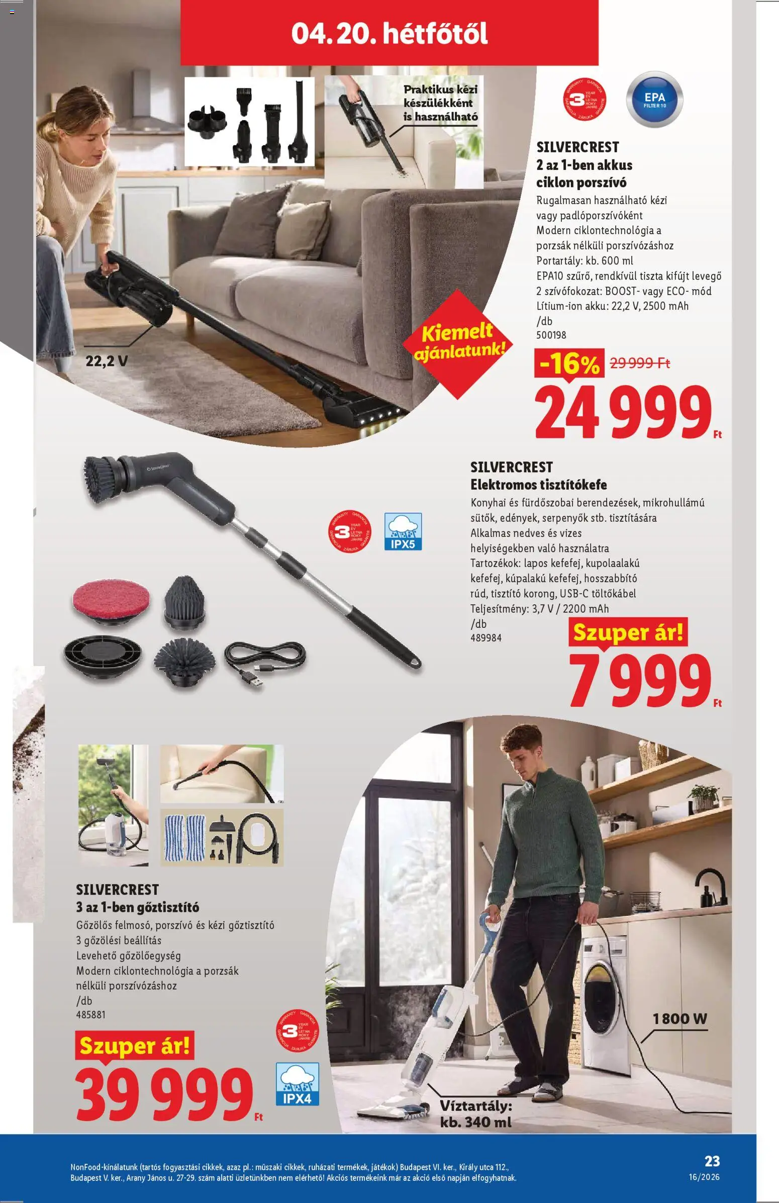 Lidl akciós ujság - amely érvényes a következő dátumtól: 16.04.2026 | Oldal: 23 | Termékek: Gőztisztító, Hosszabbító, Játékok, Kézi gőztisztító