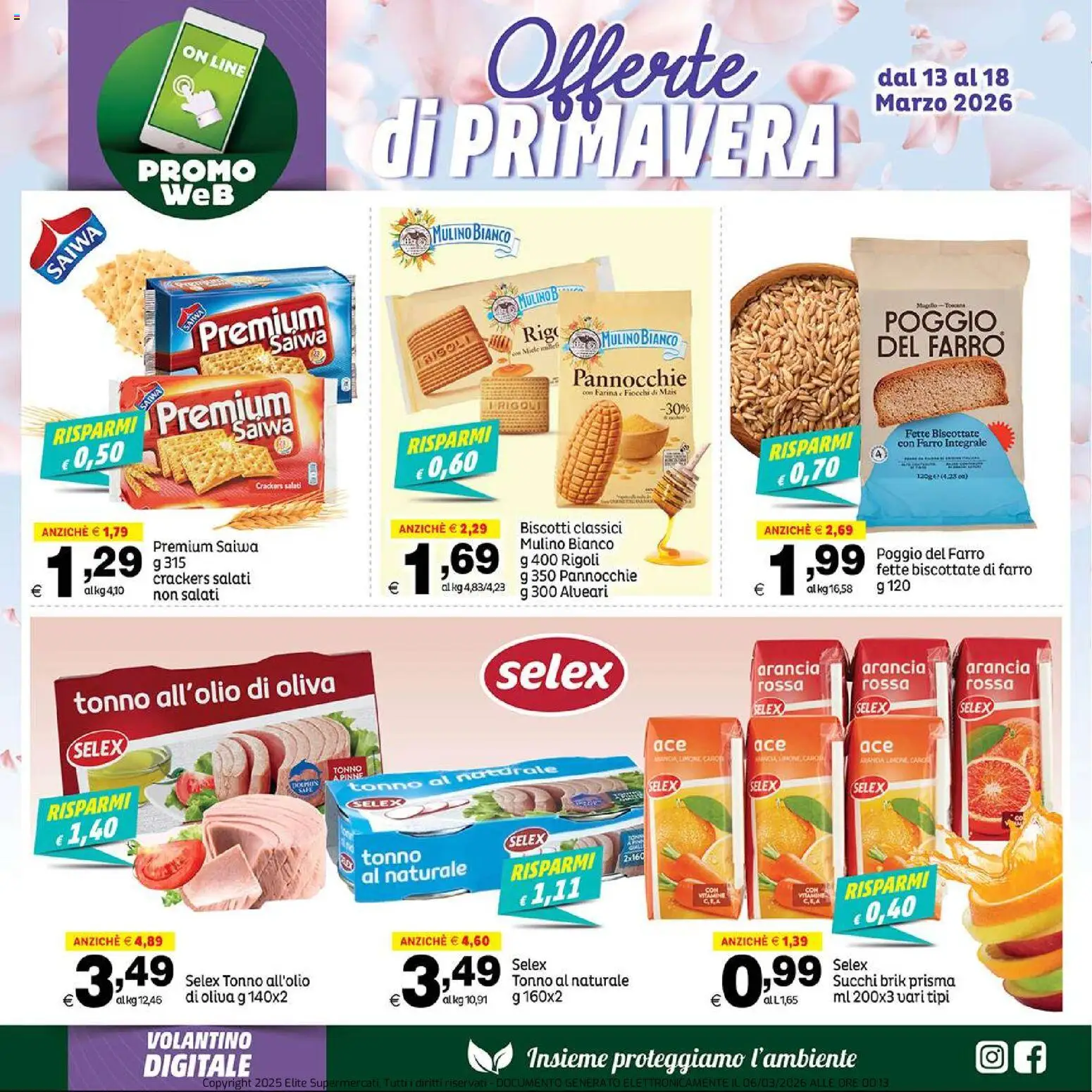 Volantino Elite Supermercati del 13.03.2026 | Pagina: 7 | Prodotti: Farina, Pinne, Tonno, Arancia