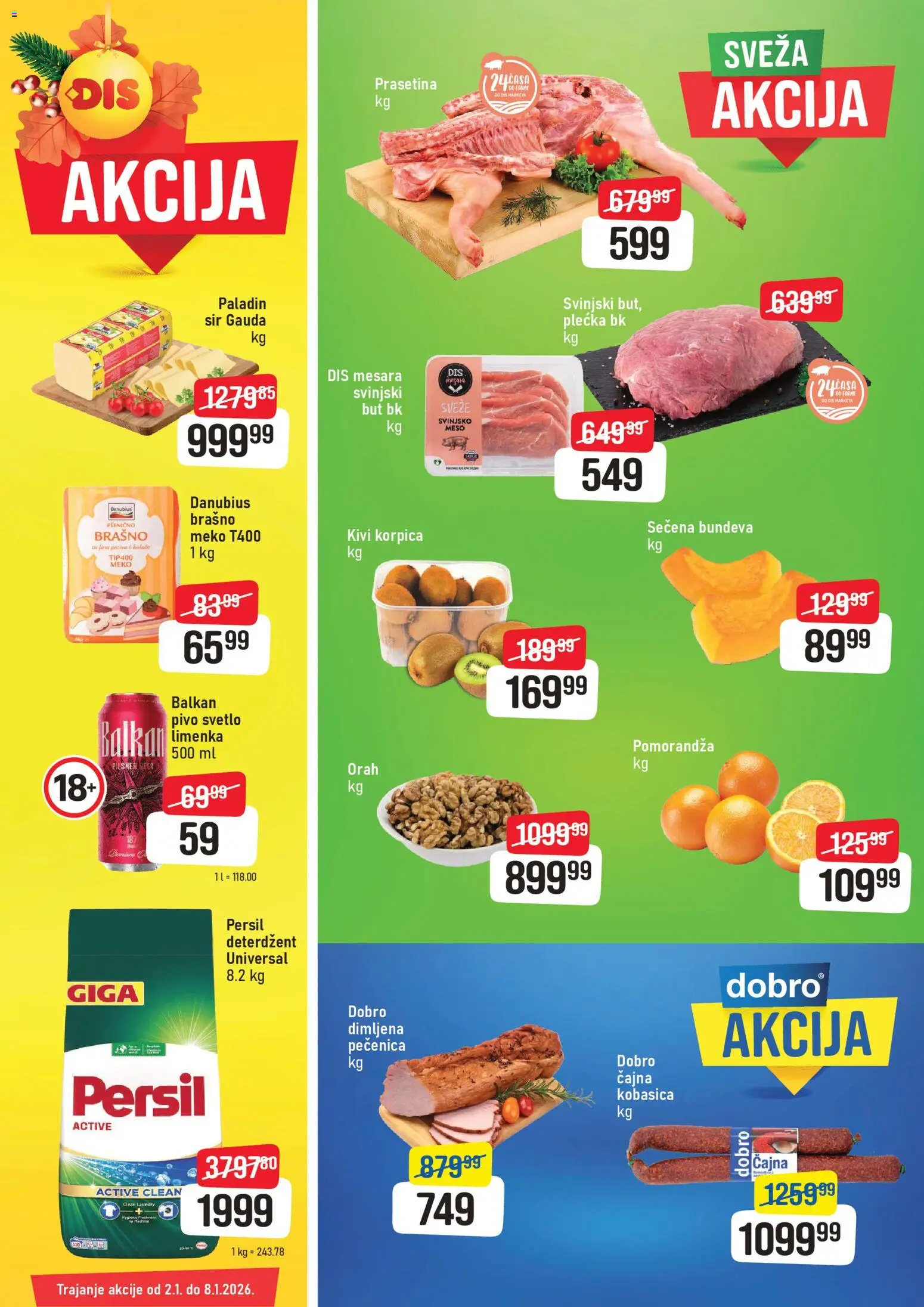 Super DIS katalog - važi od 02.01.2026 | Strana: 1 | Proizvode: Kivi, Svinjsko meso, Brašno, Pečenica