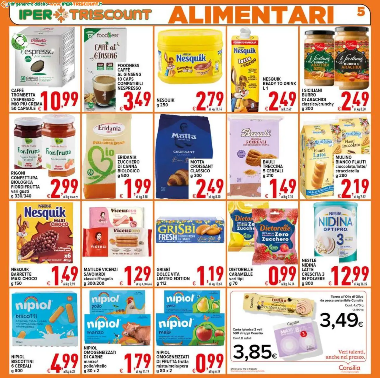 Volantino Ipertriscount del 18.08.2025 | Pagina: 5 | Prodotti: Crema, Biscotti, Burro, Stracciatella