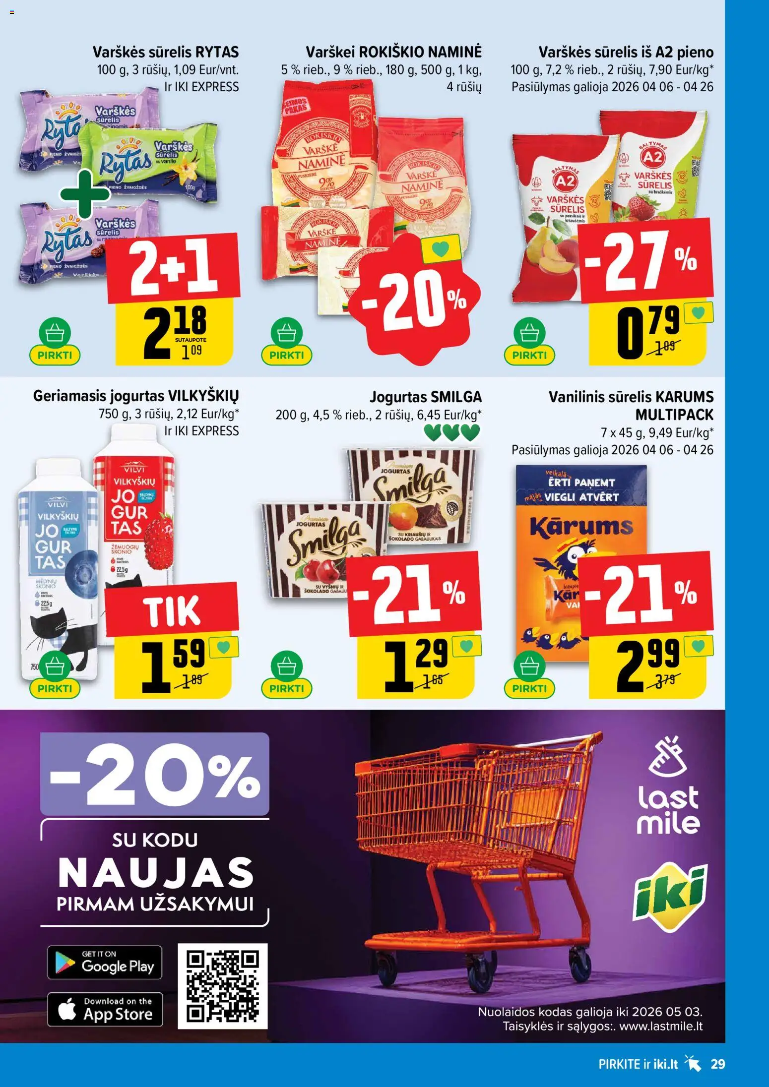 IKI akcijos nuo 20.04.2026 | Puslapis: 29 | Prekių: Sūrelis, Jogurtas, Varškė