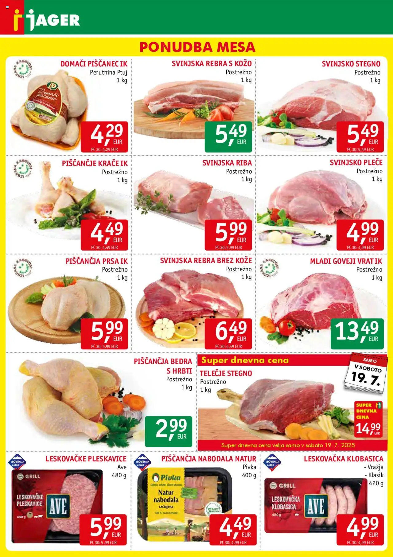 Jager katalog │ velja od 16.07.2025 | Stran: 3 | Izdelki: Piščančja bedra, Pleskavice, Riba, Grill