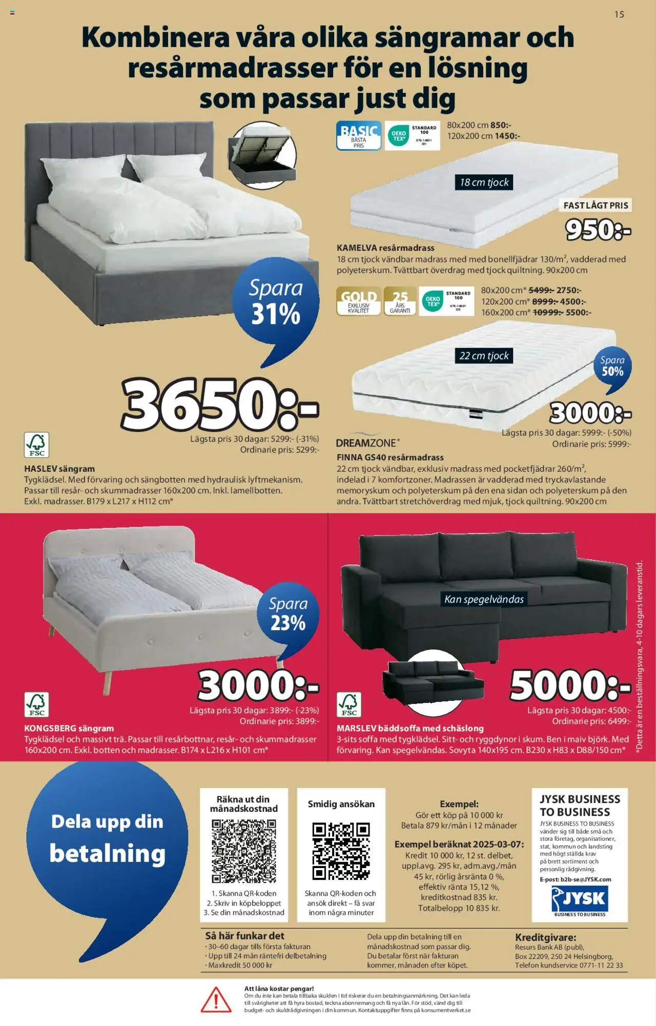 JYSK reklamblad aktuell från 09.06.2025 | Sida: 15 | Produkter: Resårmadrass, Madrass, Soffa, Telefon