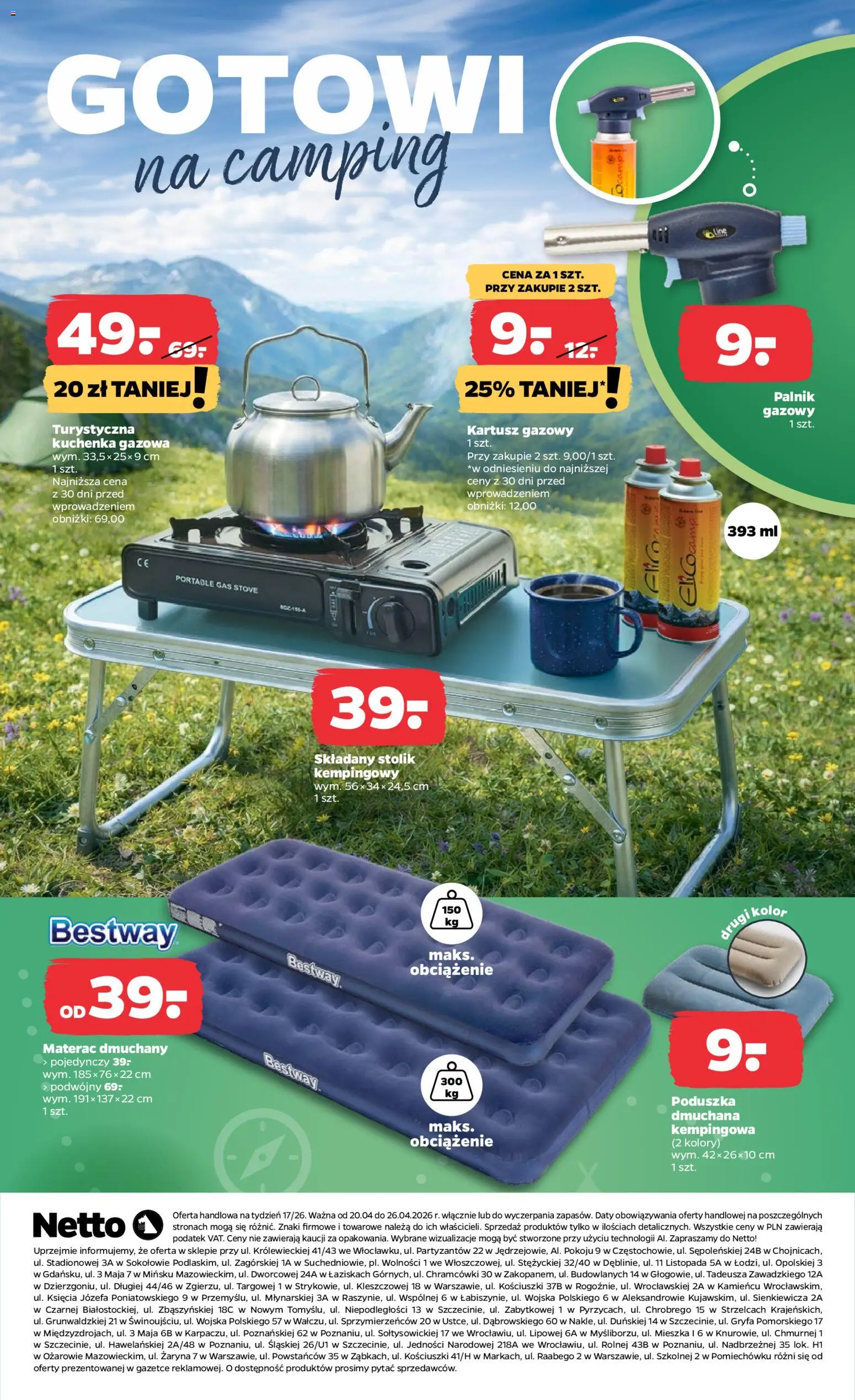 Netto gazetka od poniedziałku NonFood od 20.04.2026 | Strona: 3 | Produkty: Kuchenka, Materac, Poduszka