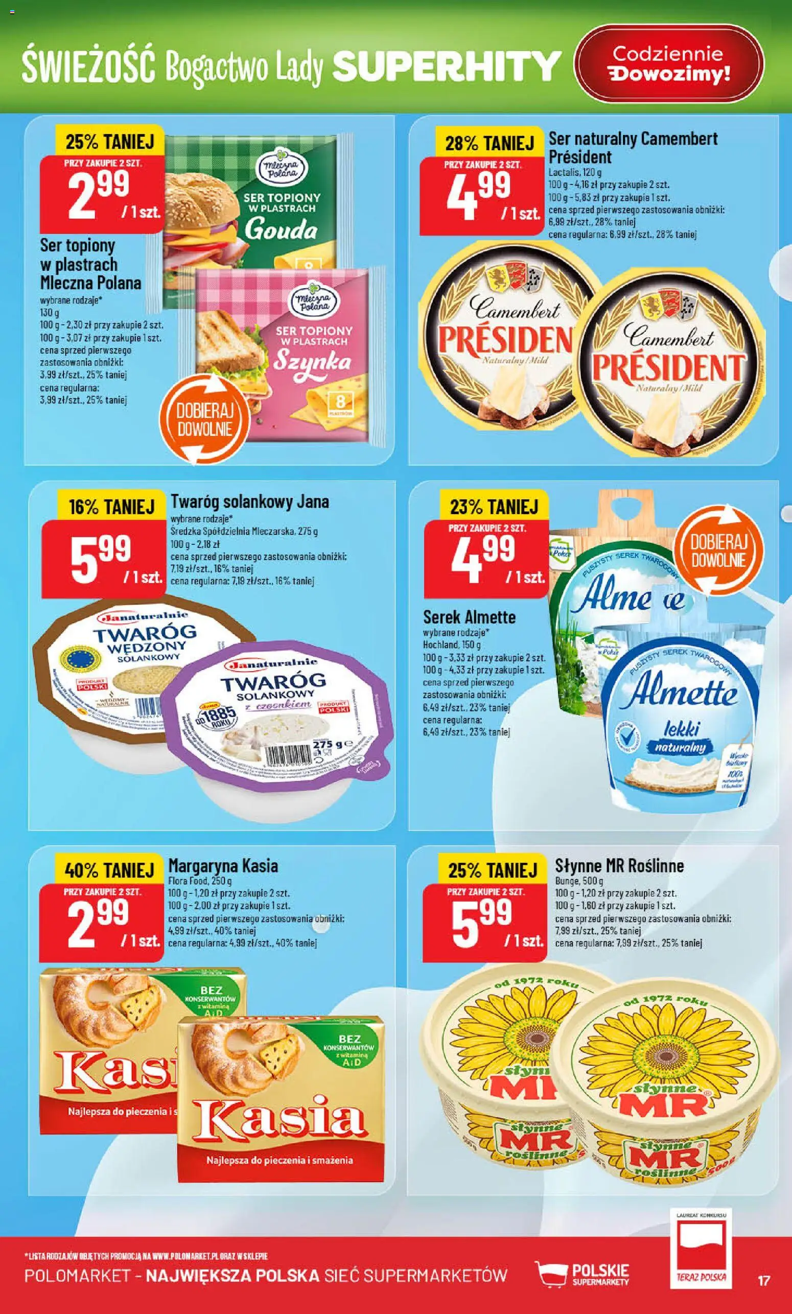 POLOmarket Gazetka od 18.02.2026 | Strona: 17 | Produkty: Ser topiony w plastrach, Serek, Szynka, Margaryna