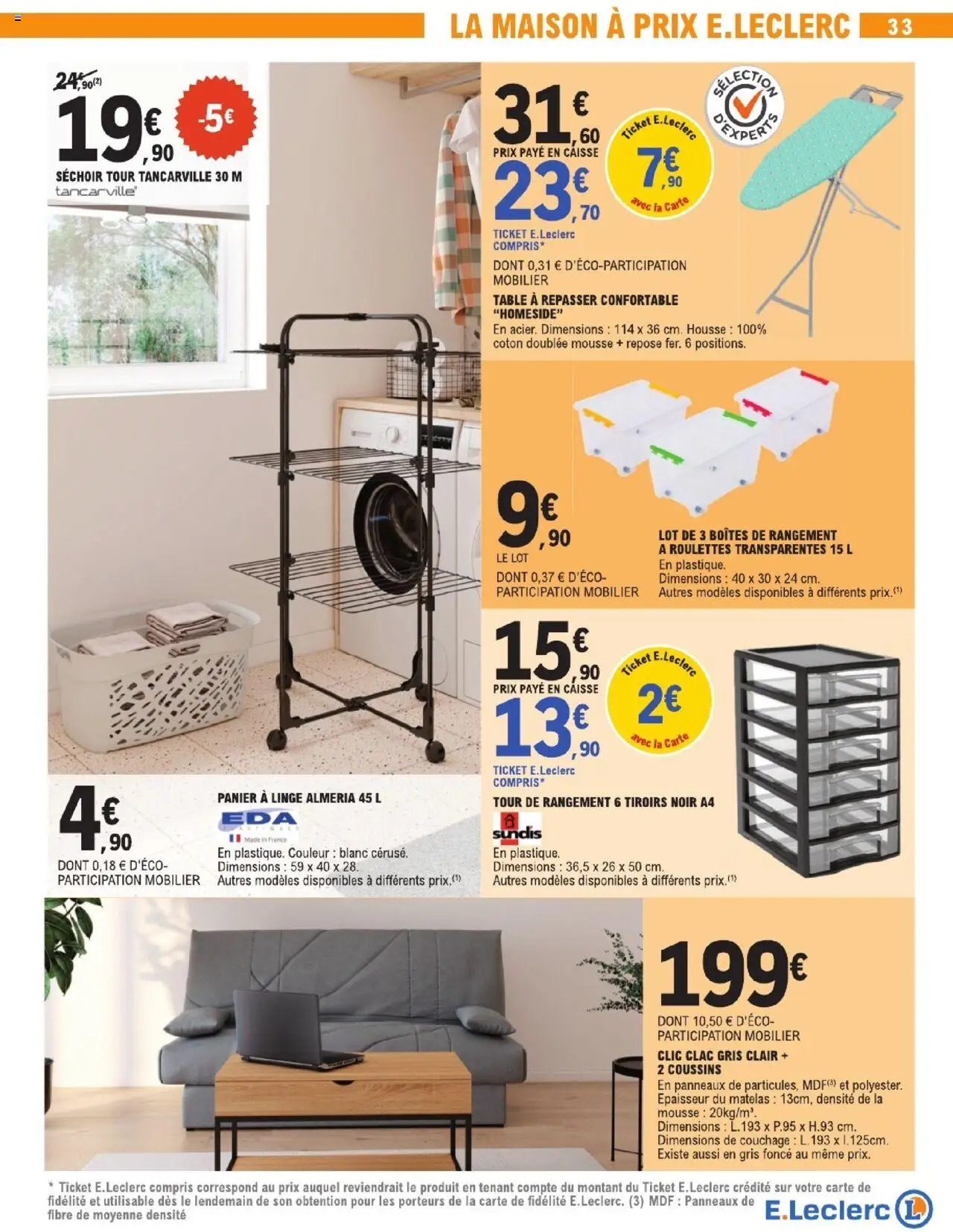  | Page: 33 | Produits: Table à repasser, Panier à linge, Coton, Tiroirs