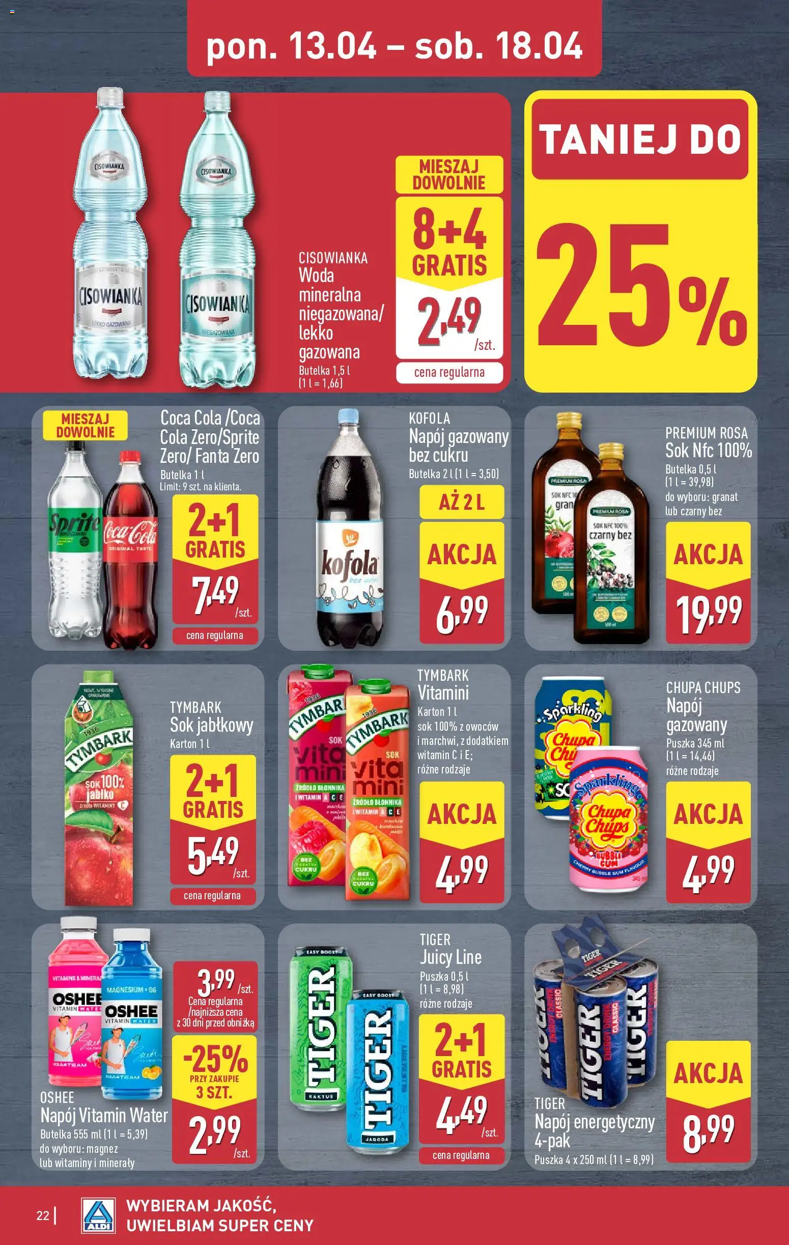 Aldi Polsko leták od 13.04.2026 | Strana: 22 | Produkty: Tiger, Coca cola, Kofola, Energy drink