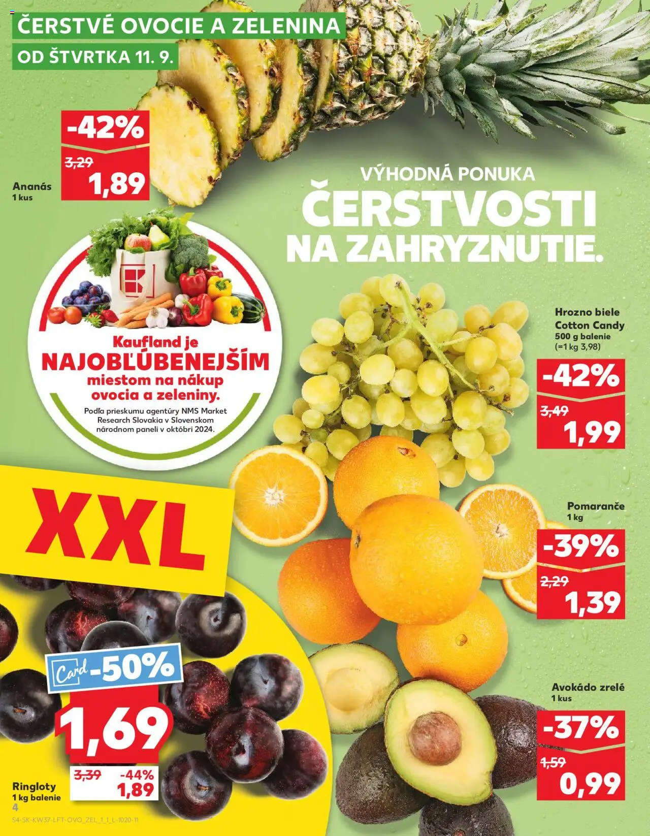 Nové Kaufland akcie – leták je platný od 11.09.2025 | Strana: 4 | Produkty: Pomaranče, Ananás, Avokádo, Hrozno