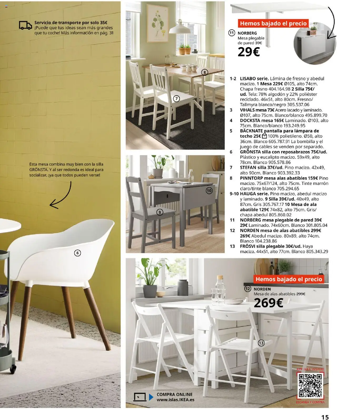 Catálogo IKEA Comedores │ válido desde el 01.09.2025 | Página: 15 | Productos: Lámpara de techo, Bombilla, Silla, Lámpara