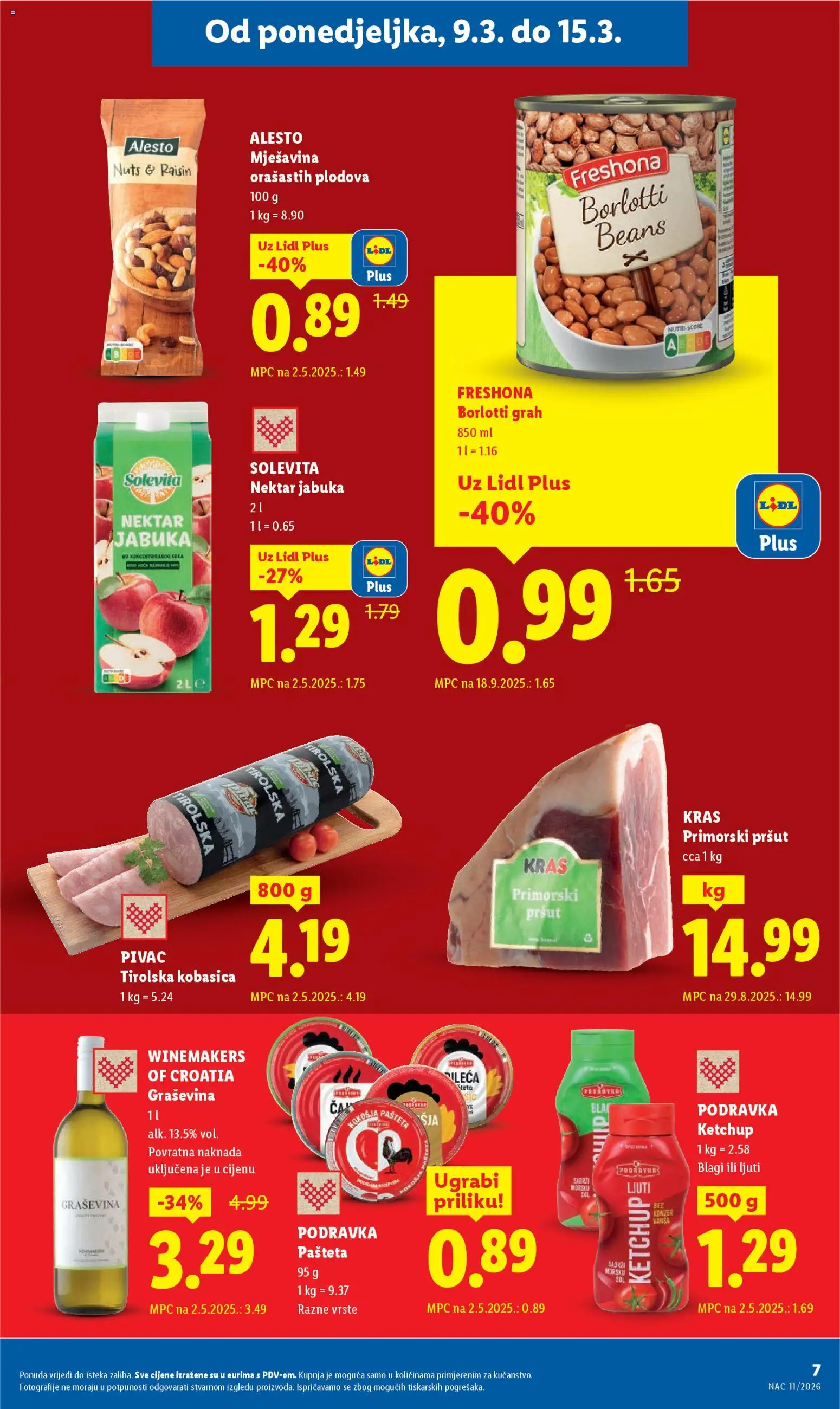 Lidl katalog | vrijedi od 09.03.2026 | Stranica: 7 | Proizvodi: Podravka, Pršut, Leća, Jabuka