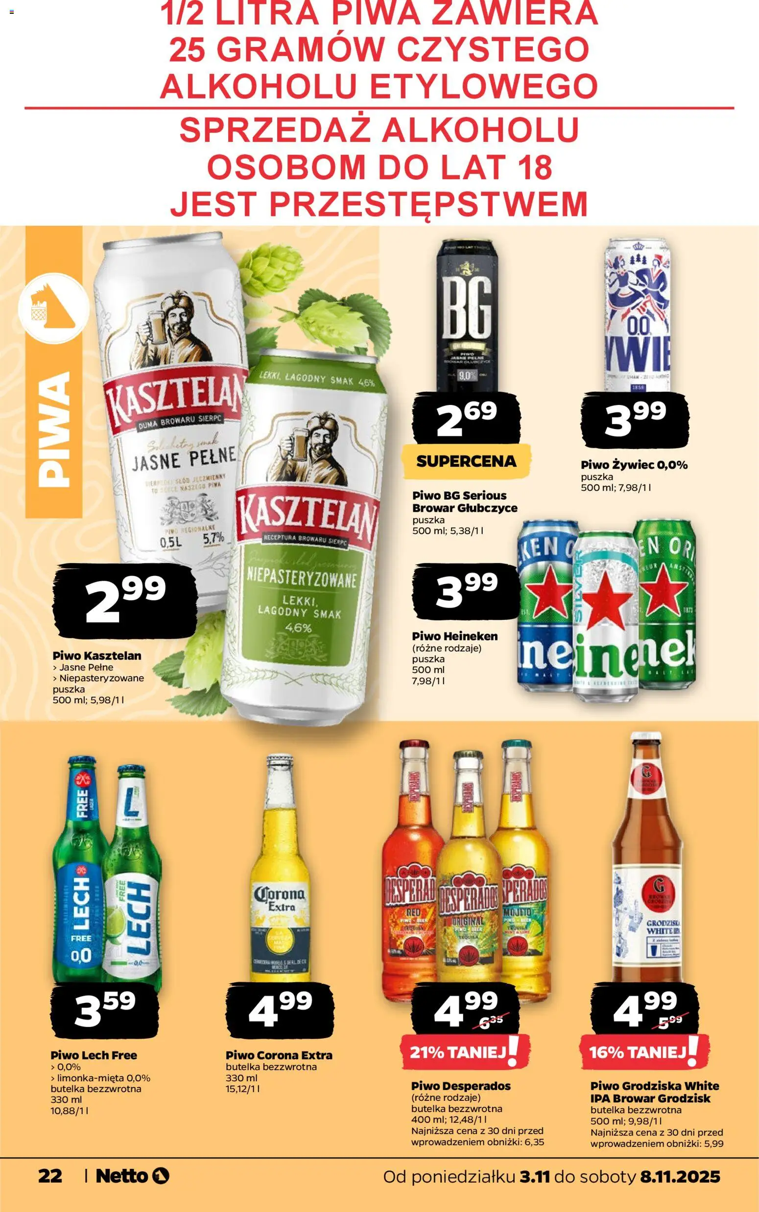 Netto gazetka - Spożywcza od 02.11.2025 | Strona: 22 | Produkty: Piwo Desperados, Piwo, Heineken